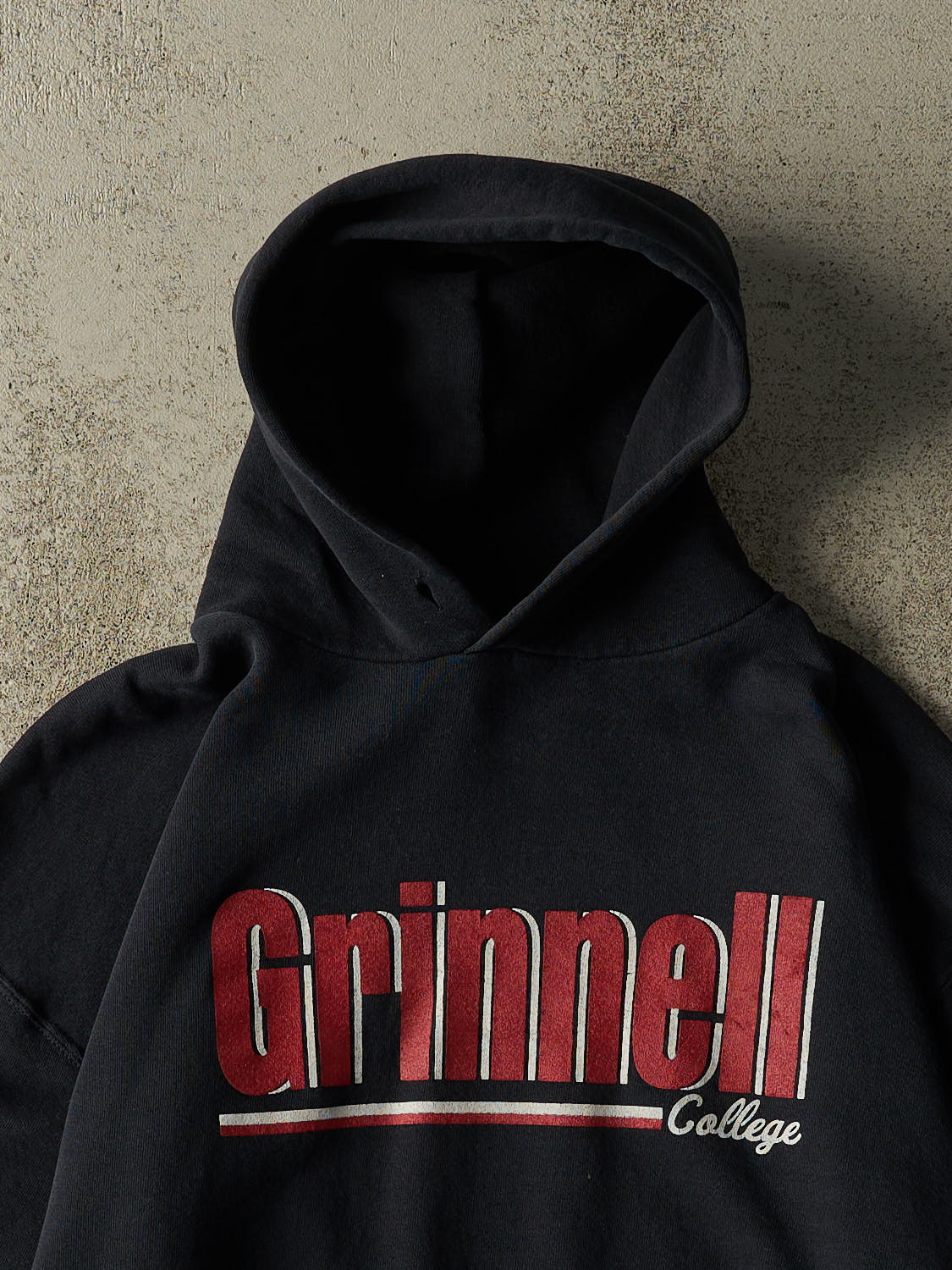 Vintage Y2K Faded Black Russell Athletic Grinnell College Hoodie (L)
