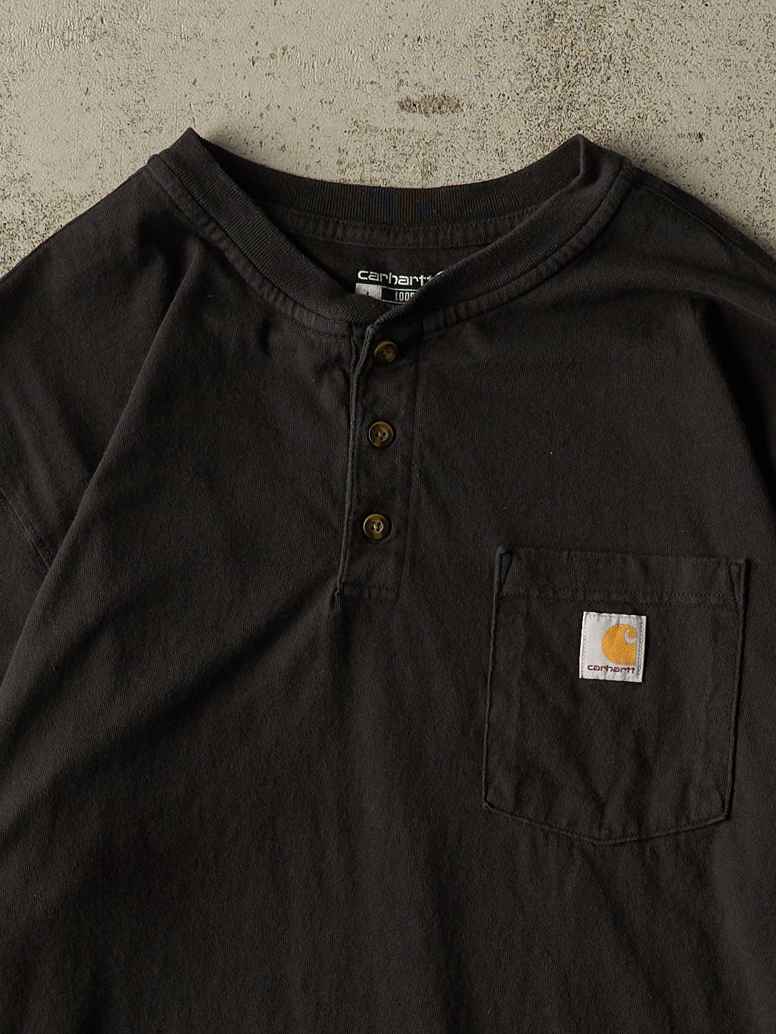 Vintage Y2K Black Carhartt Quarter Button Pocket Long Sleeve (L/XL)