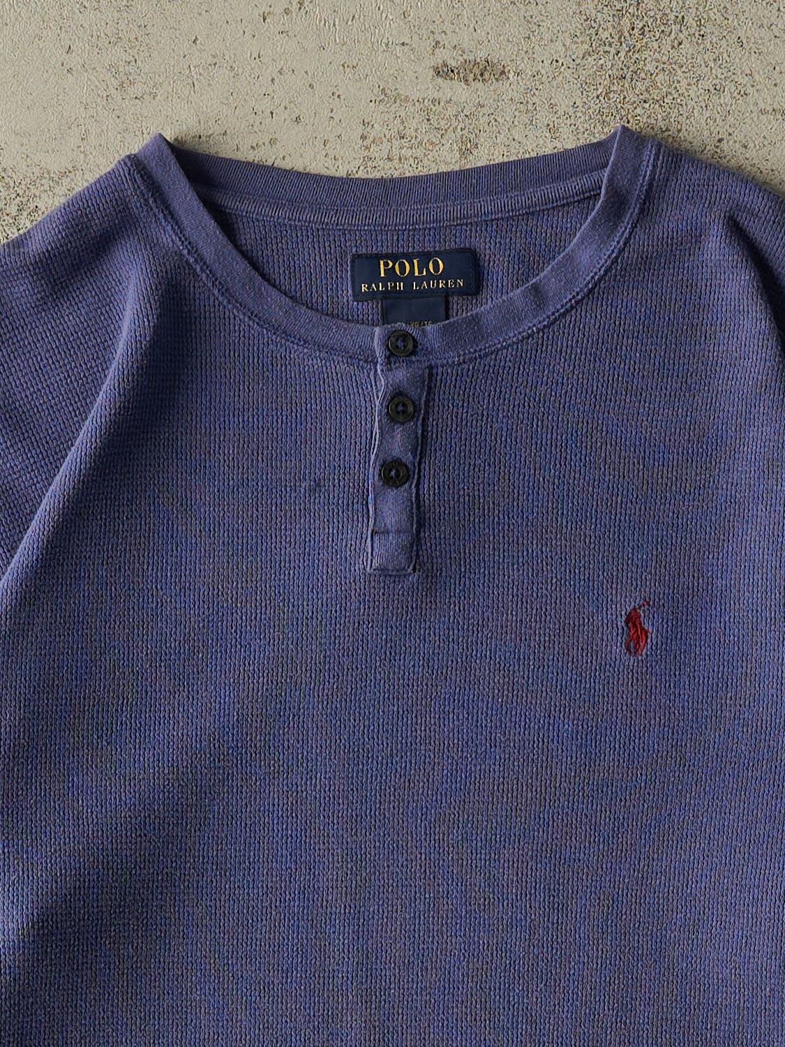 Vintage Y2K Blue Polo Thermal Quarter Button Long Sleeve (L)