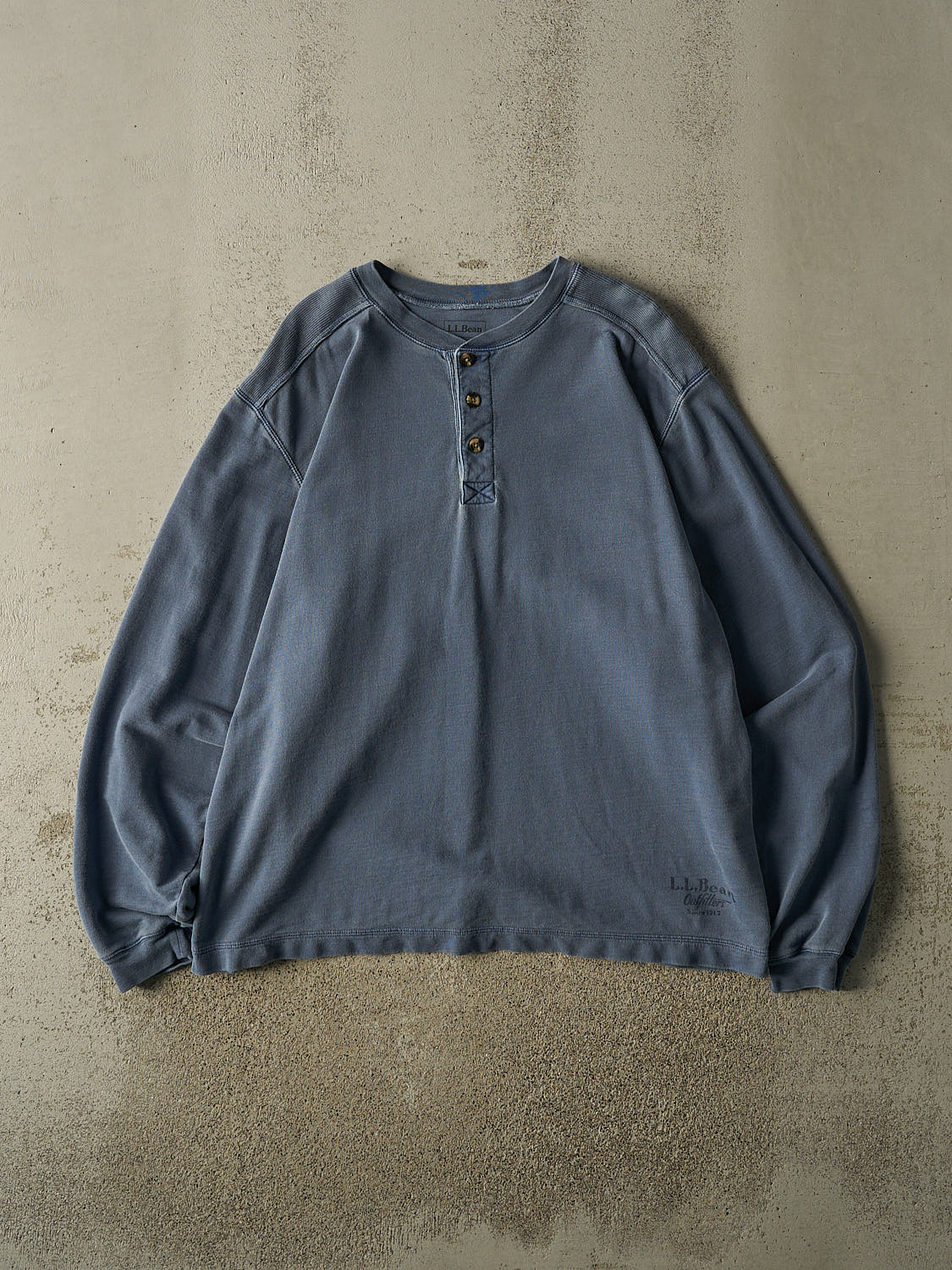 Vintage Y2K Washed Blue LL Bean Quarter Button Long Sleeve (XL/XXL)