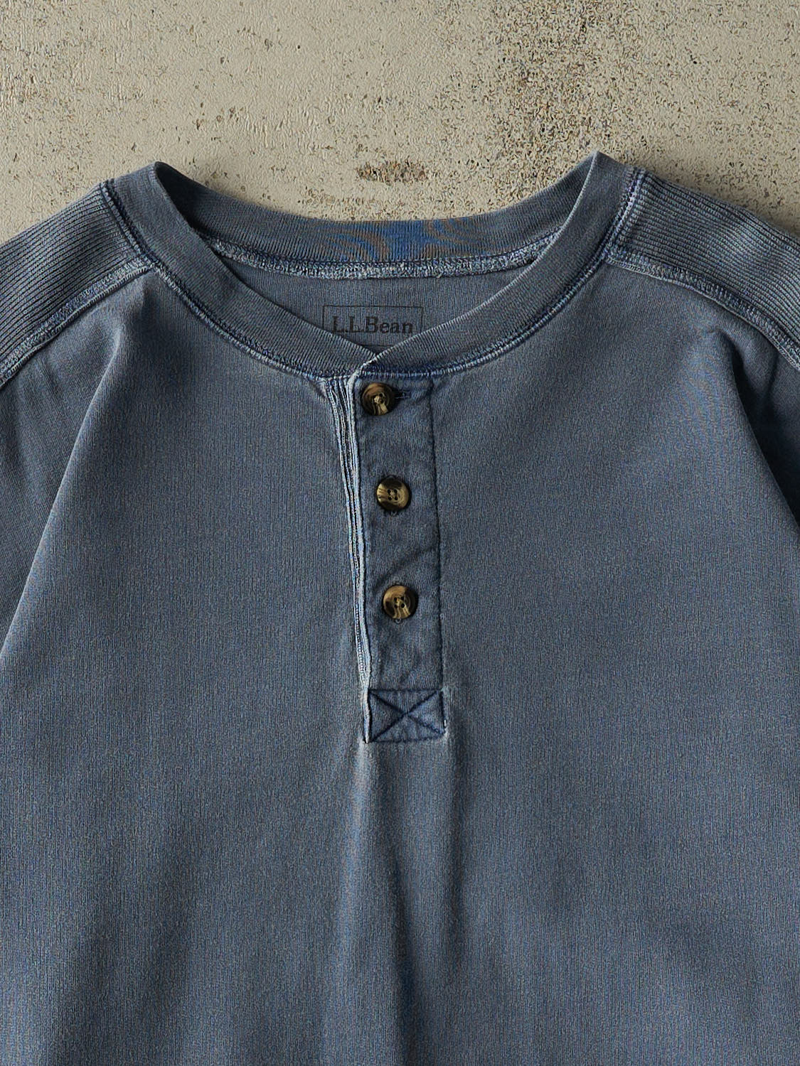 Vintage Y2K Washed Blue LL Bean Quarter Button Long Sleeve (XL/XXL)