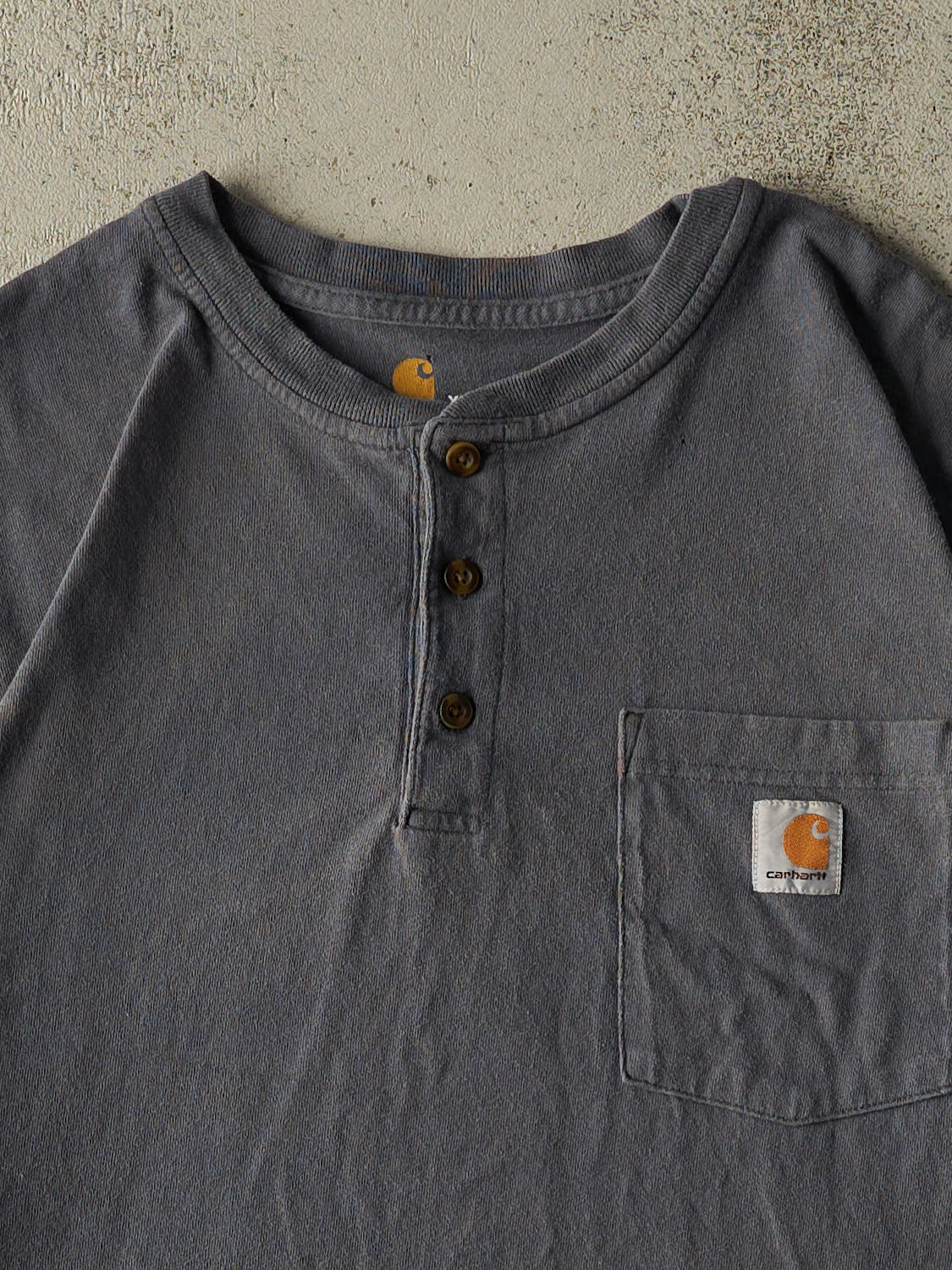 Vintage Y2K Charcoal Grey Carhartt Quarter Button Pocket Tee (XL/XXL)