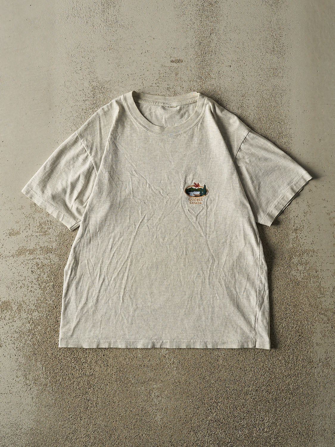 Vintage 90s Heather Grey Quebec Embroidered Tee (M)