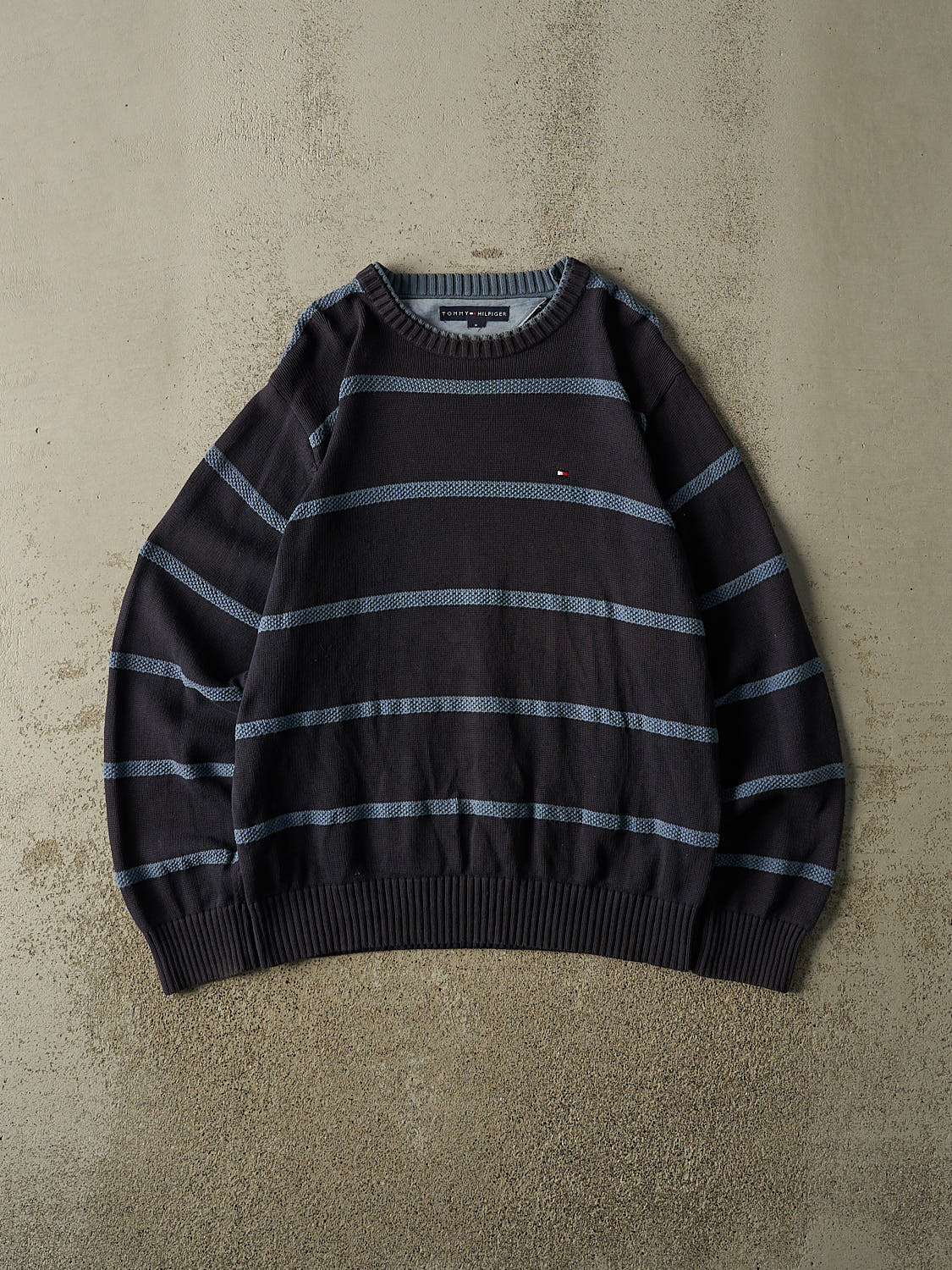 Vintage Y2K Navy Blue Tommy Hilfiger Striped Knit (M/L)