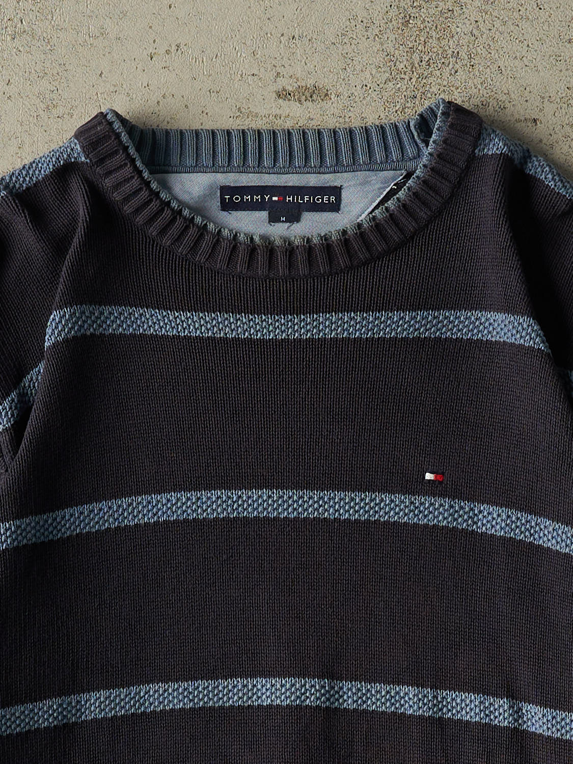 Vintage Y2K Navy Blue Tommy Hilfiger Striped Knit (M/L)