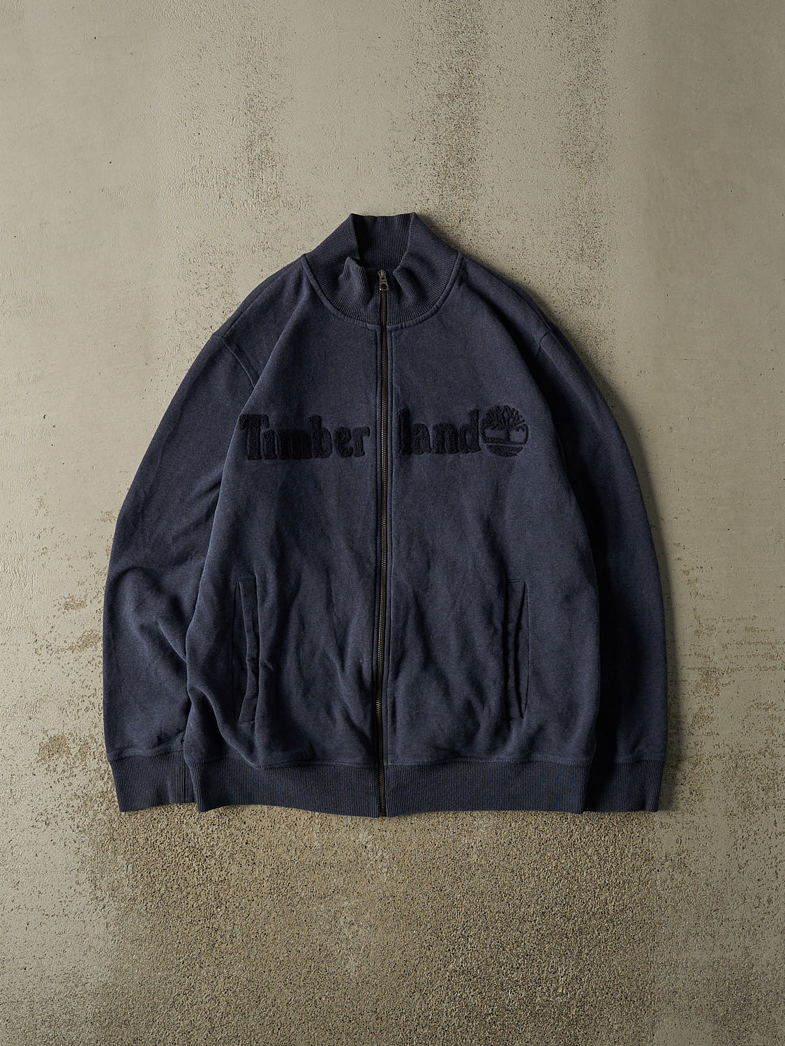 Vintage Y2K Navy Blue Timberland Zip Up Sweater (L/XL)