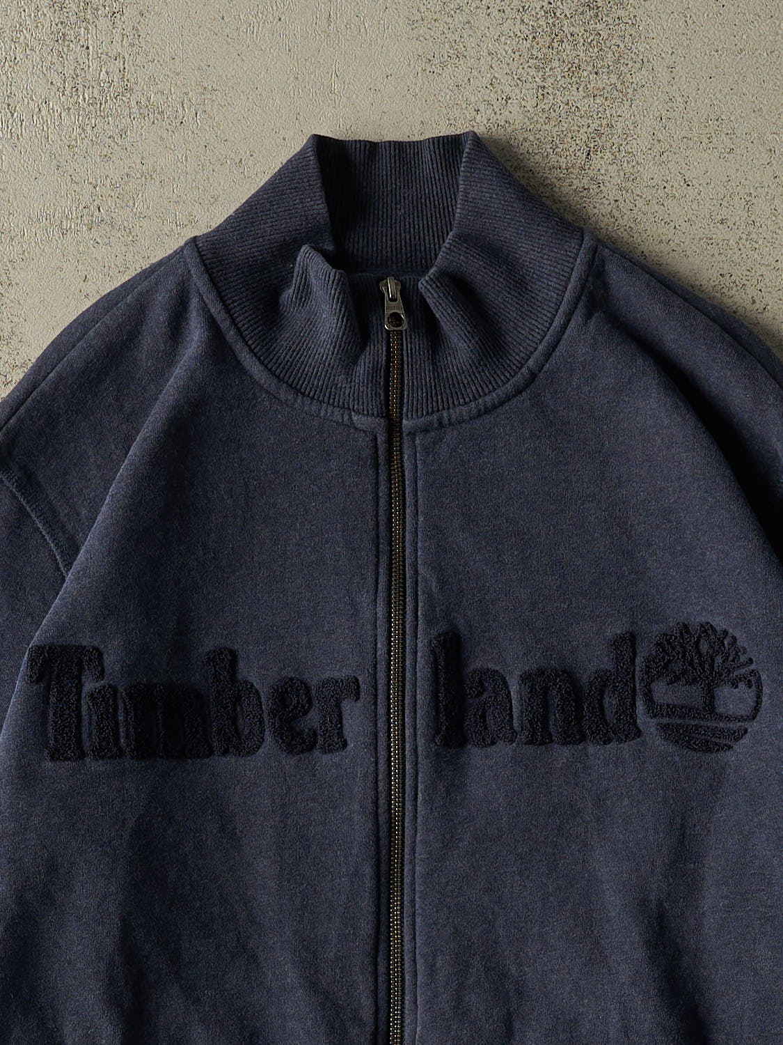 Vintage Y2K Navy Blue Timberland Zip Up Sweater (L/XL)