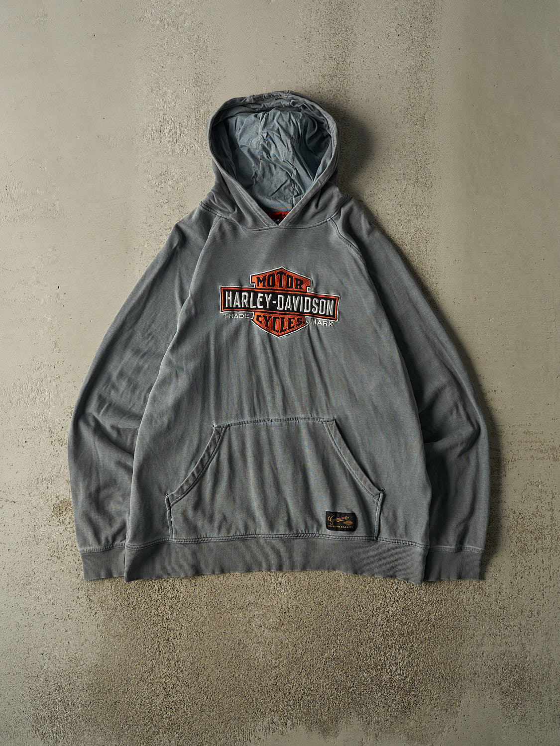 Vintage Y2K Washed Blue Harley Davidson Embroidered Hoodie (XL/XXL)