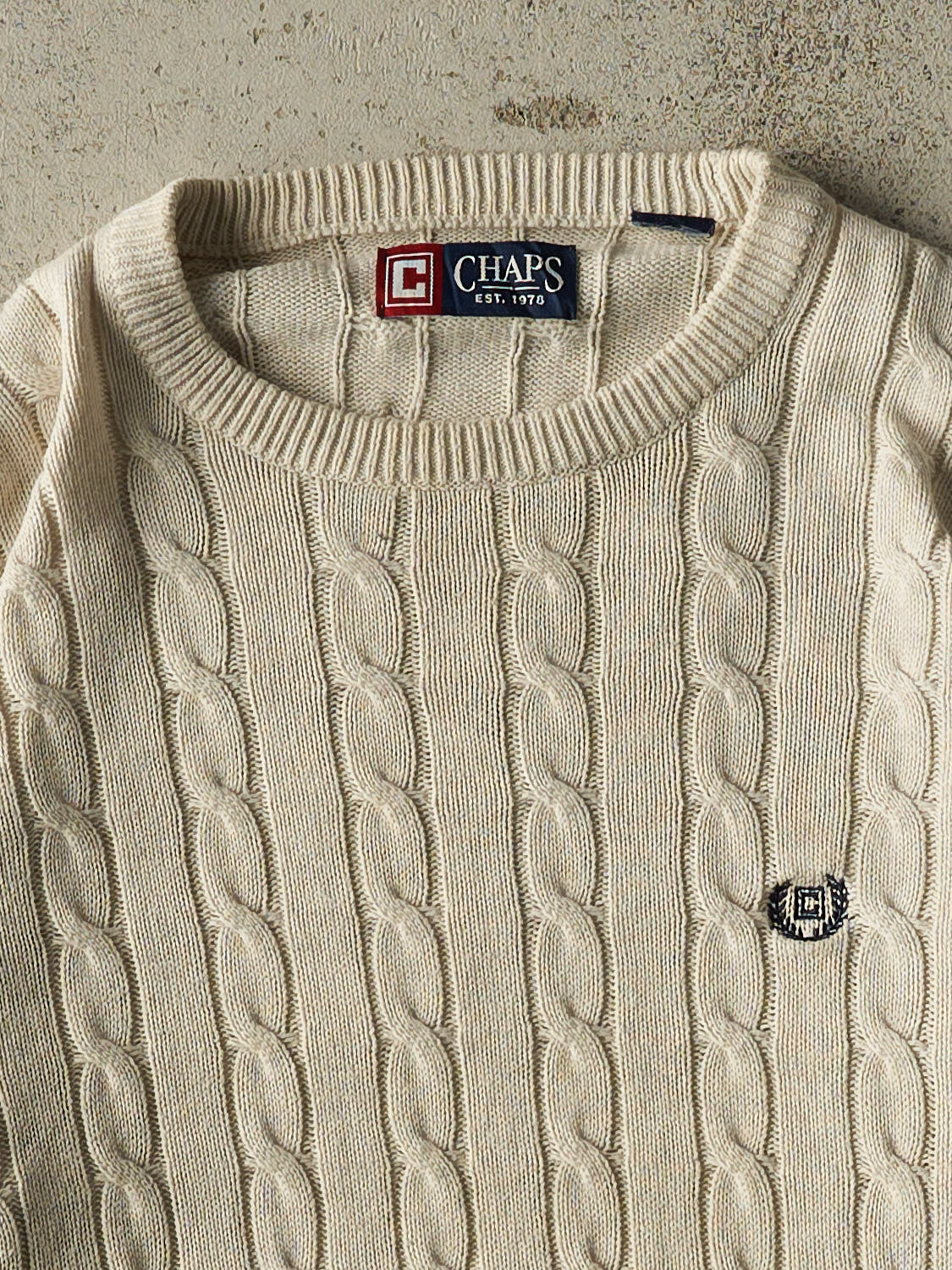 Vintage 90s Beige Chaps Cable Knit Sweater (M/L)
