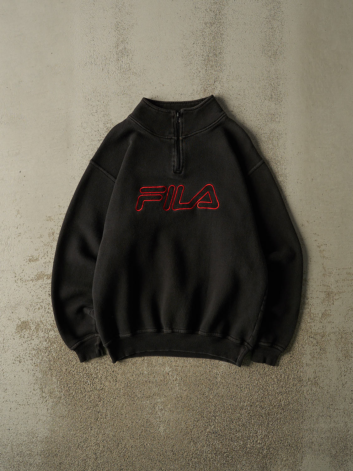 Vintage 90s Black Fila Embroidered Quarter Zip Sweater (M)