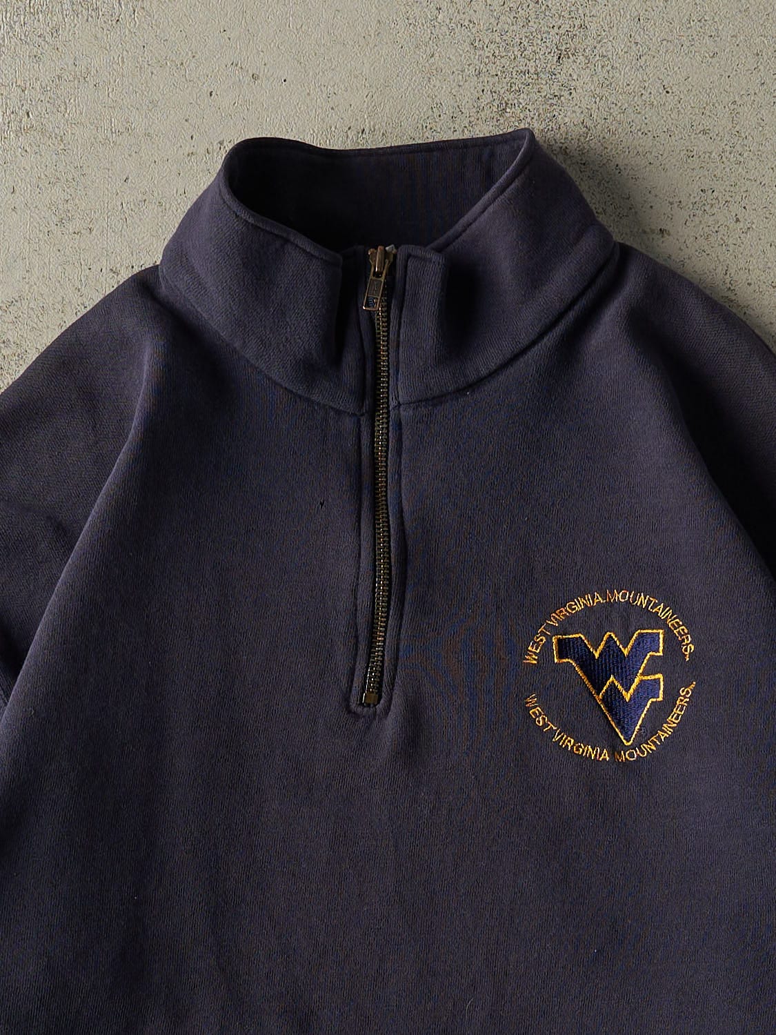 Vintage 90s Navy Blue West Virginia Mountaineers Embroidered Quarter Zip (M/L)
