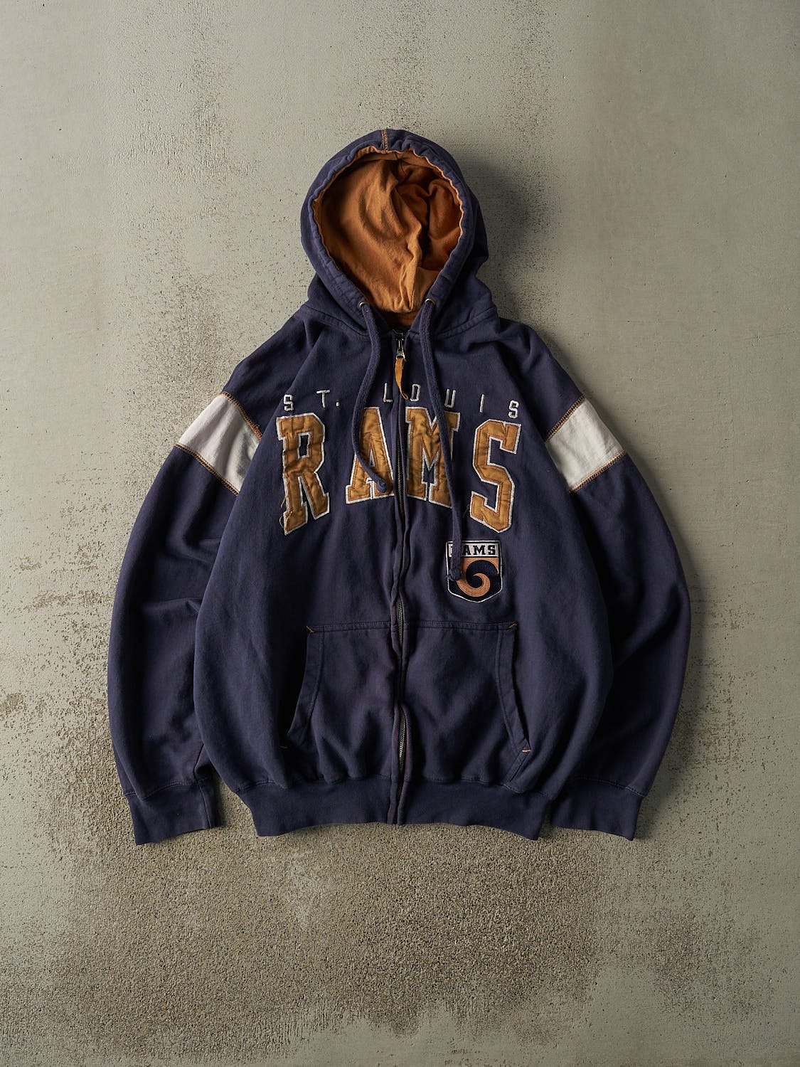 Vintage Y2K Navy Blue St Louis Rams Embroidered Zip Up Hoodie (XL/XXL)