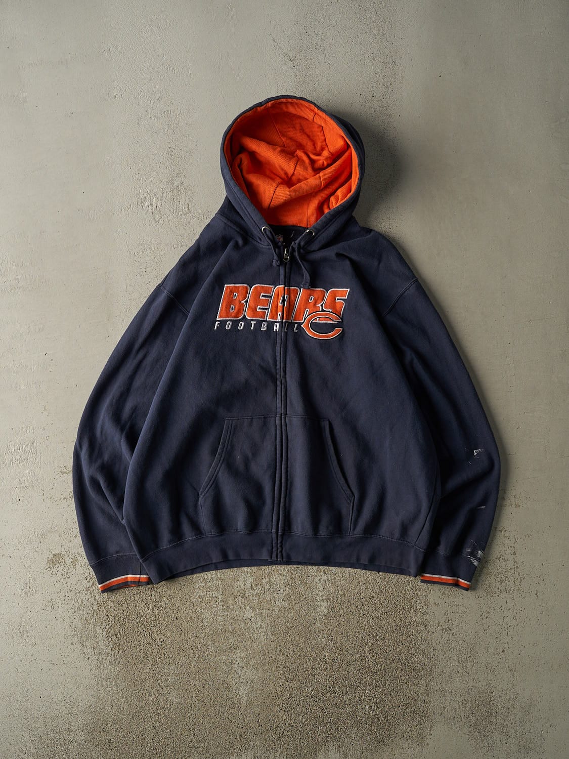 Vintage Y2K Navy Blue Chicago Bears Embroidered Zip Up Hoodie (XXL)