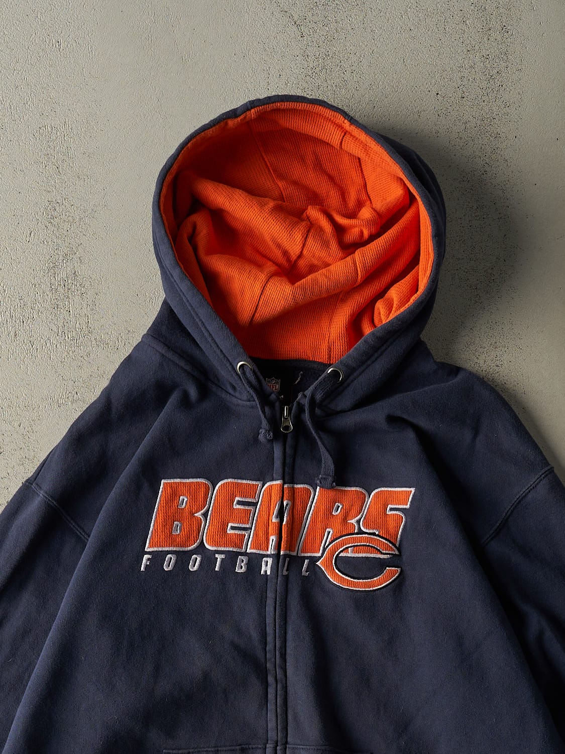 Vintage Y2K Navy Blue Chicago Bears Embroidered Zip Up Hoodie (XXL)