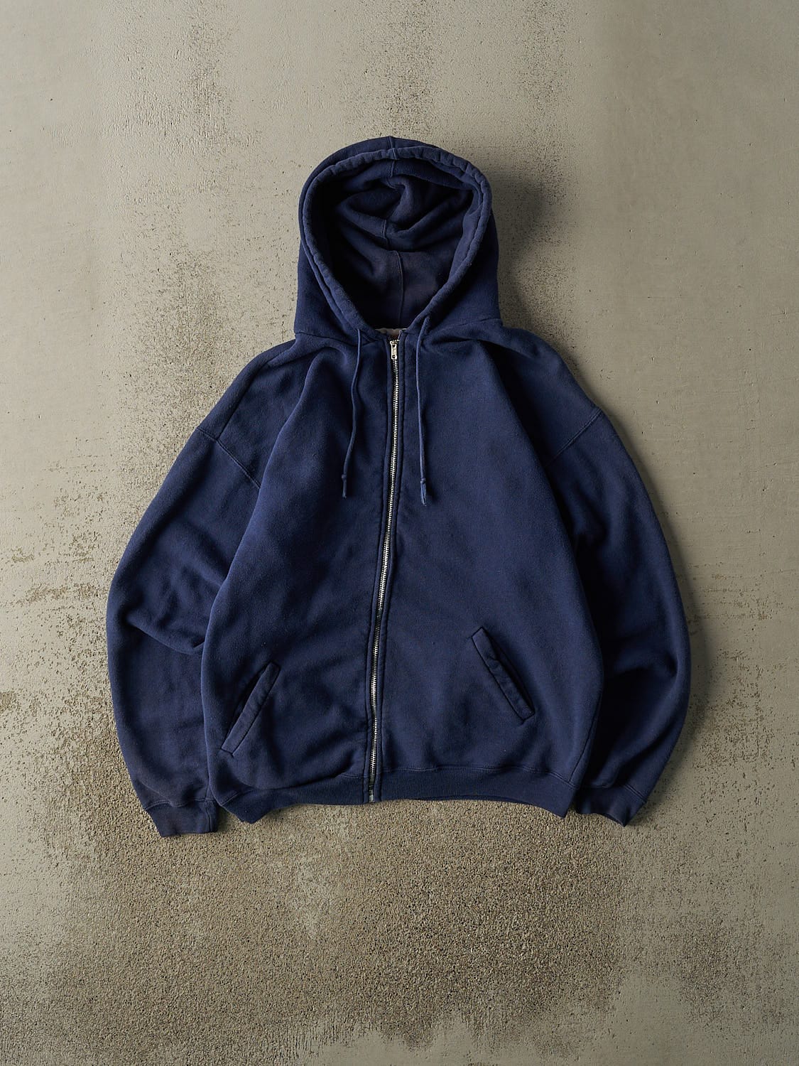 Vintage 80s Navy Blue Blank Zip Up Hoodie (M)