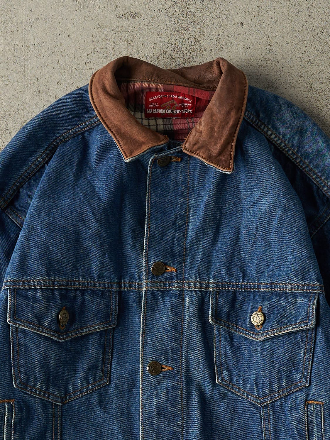 Vintage 80s Dark Wash Marlboro Denim Jacket (S/M)