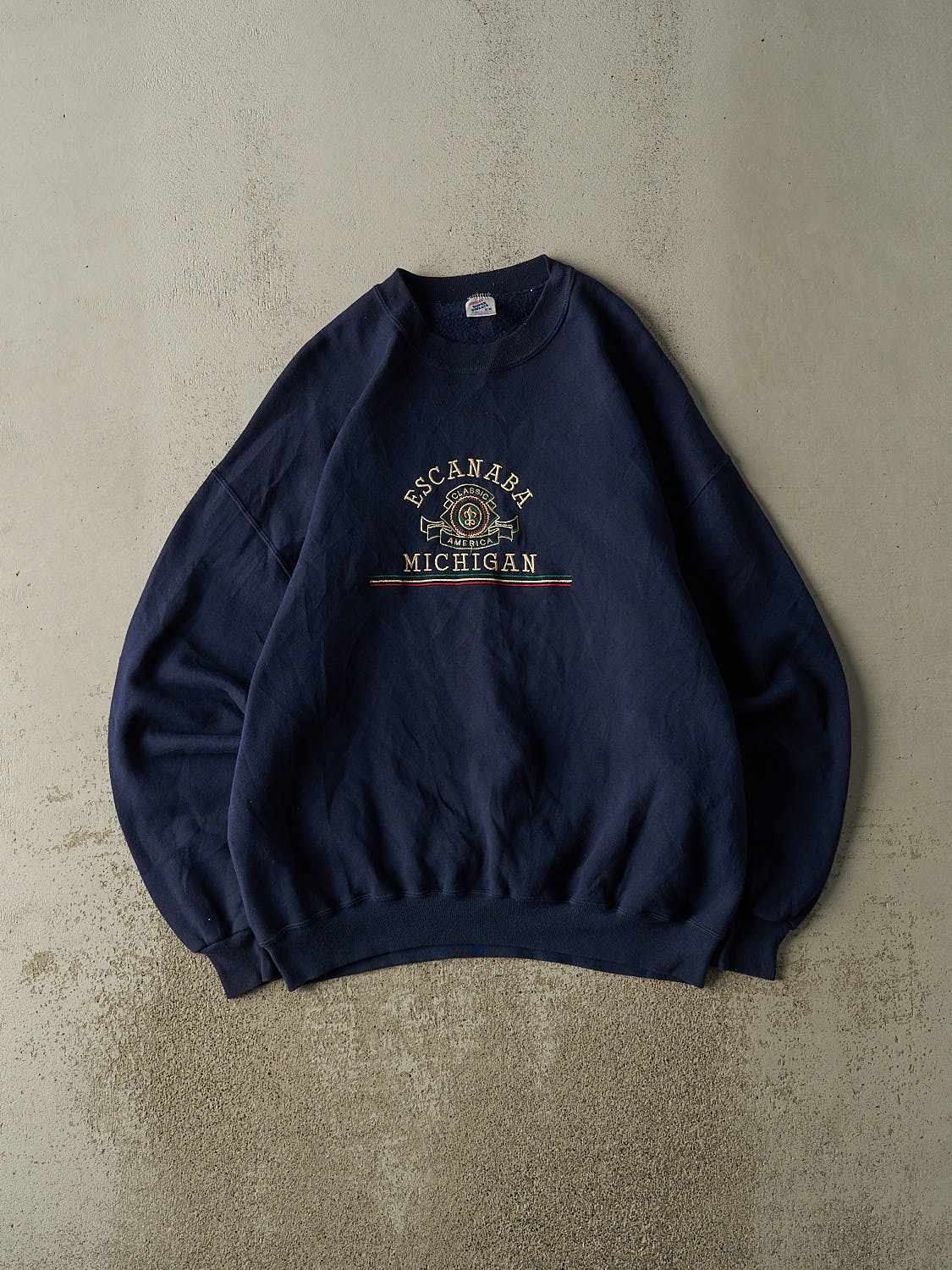 Vintage 80s Navy Blue Escanaba Michigan Embroidered Crewneck (XXL)