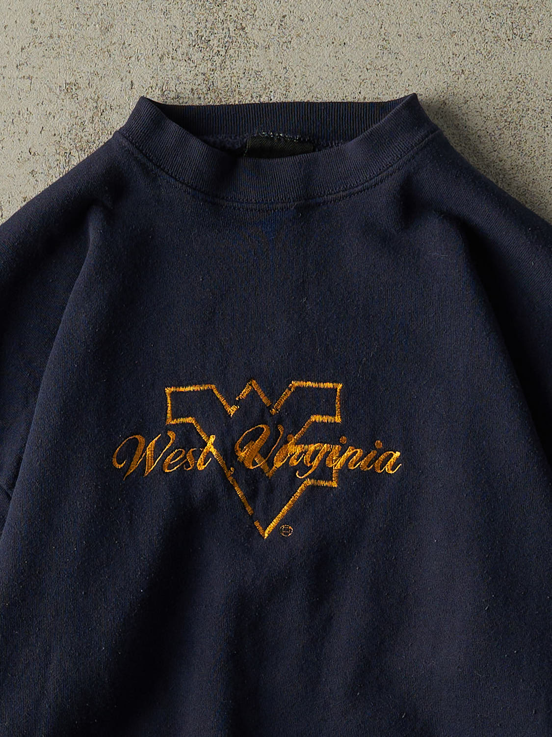 Vintage 80s Navy Blue West Virginia University Embroidered Crewneck (S)