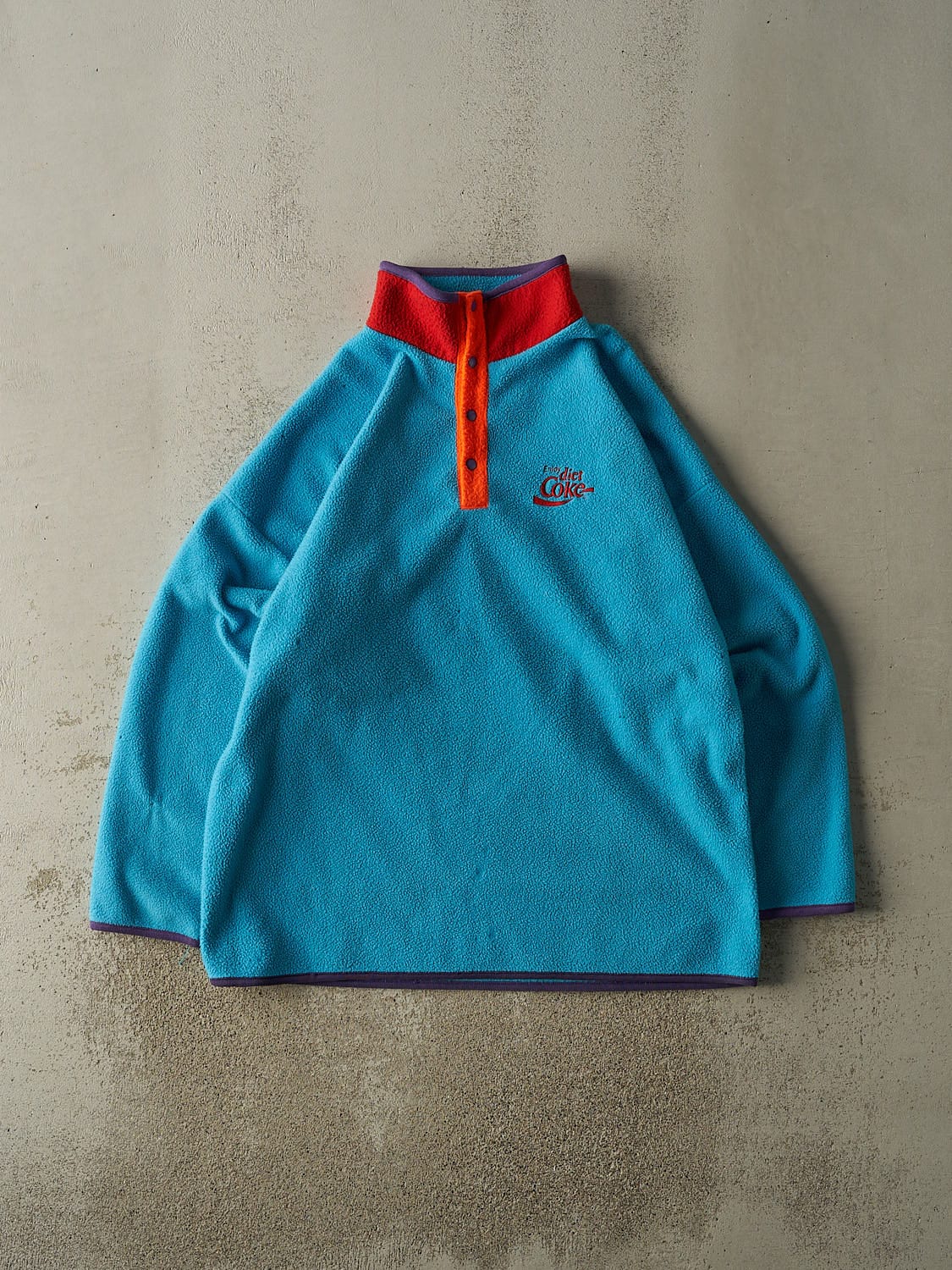 Vintage 80s Blue Diet Coke Embroidered Quarter Button Fleece (XL/XXL)