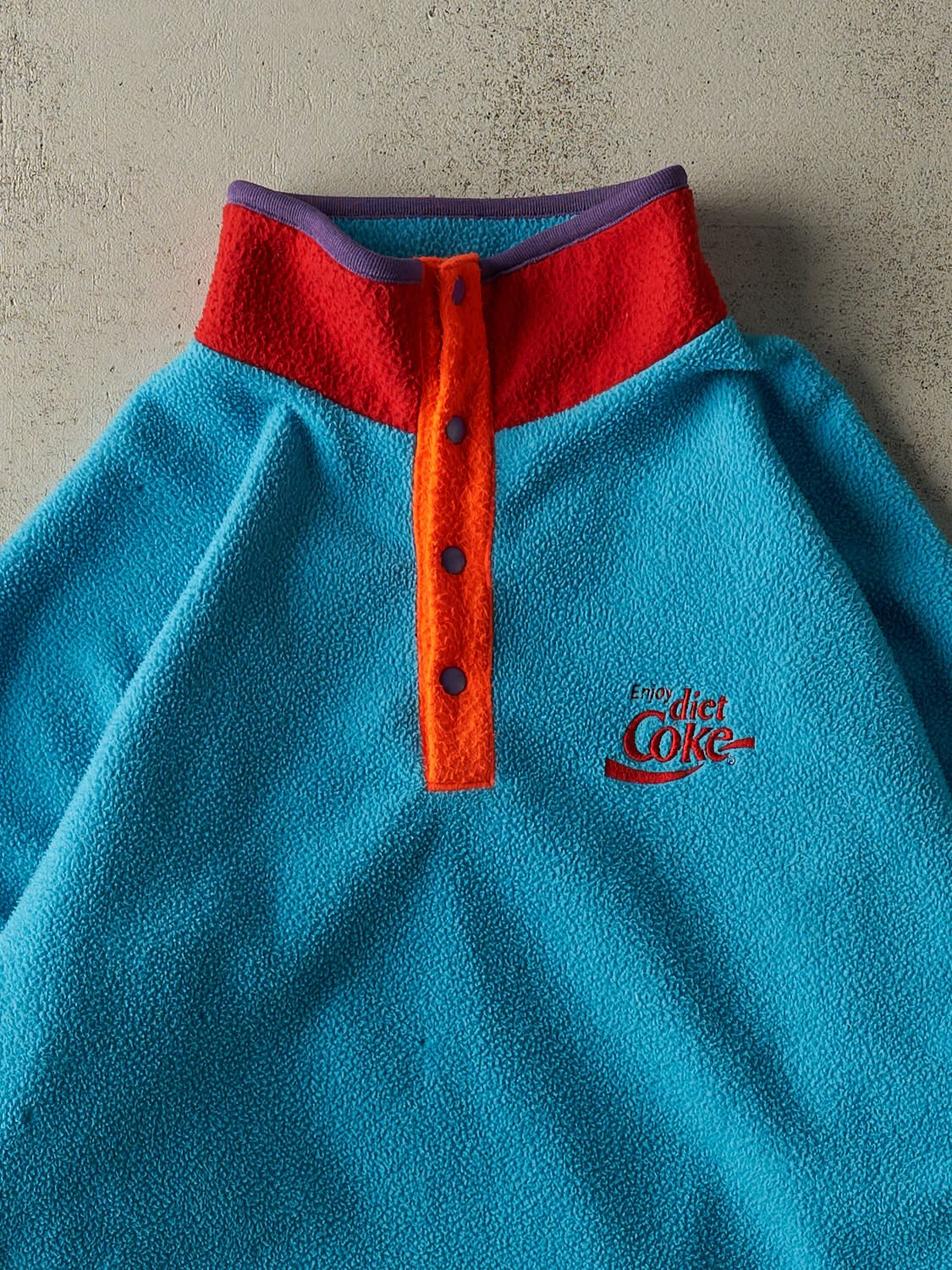 Vintage 80s Blue Diet Coke Embroidered Quarter Button Fleece (XL/XXL)