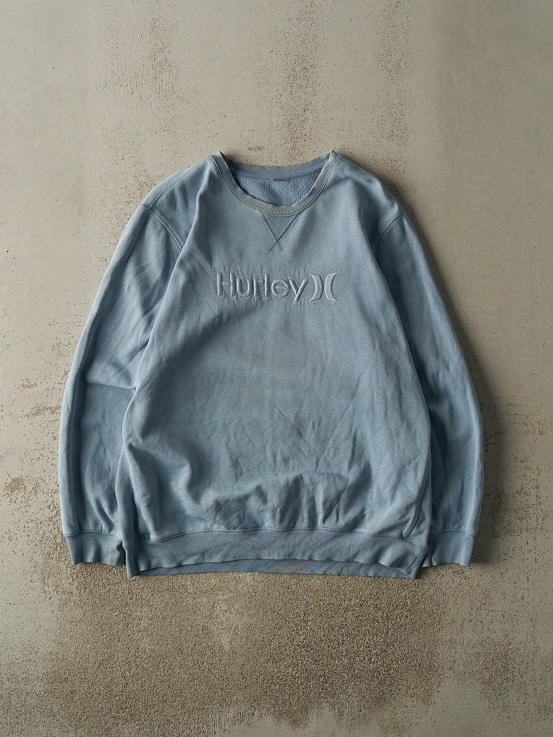 Vintage Y2K Washed Blue Hurley Embroidered Crewneck (XL/XXL)