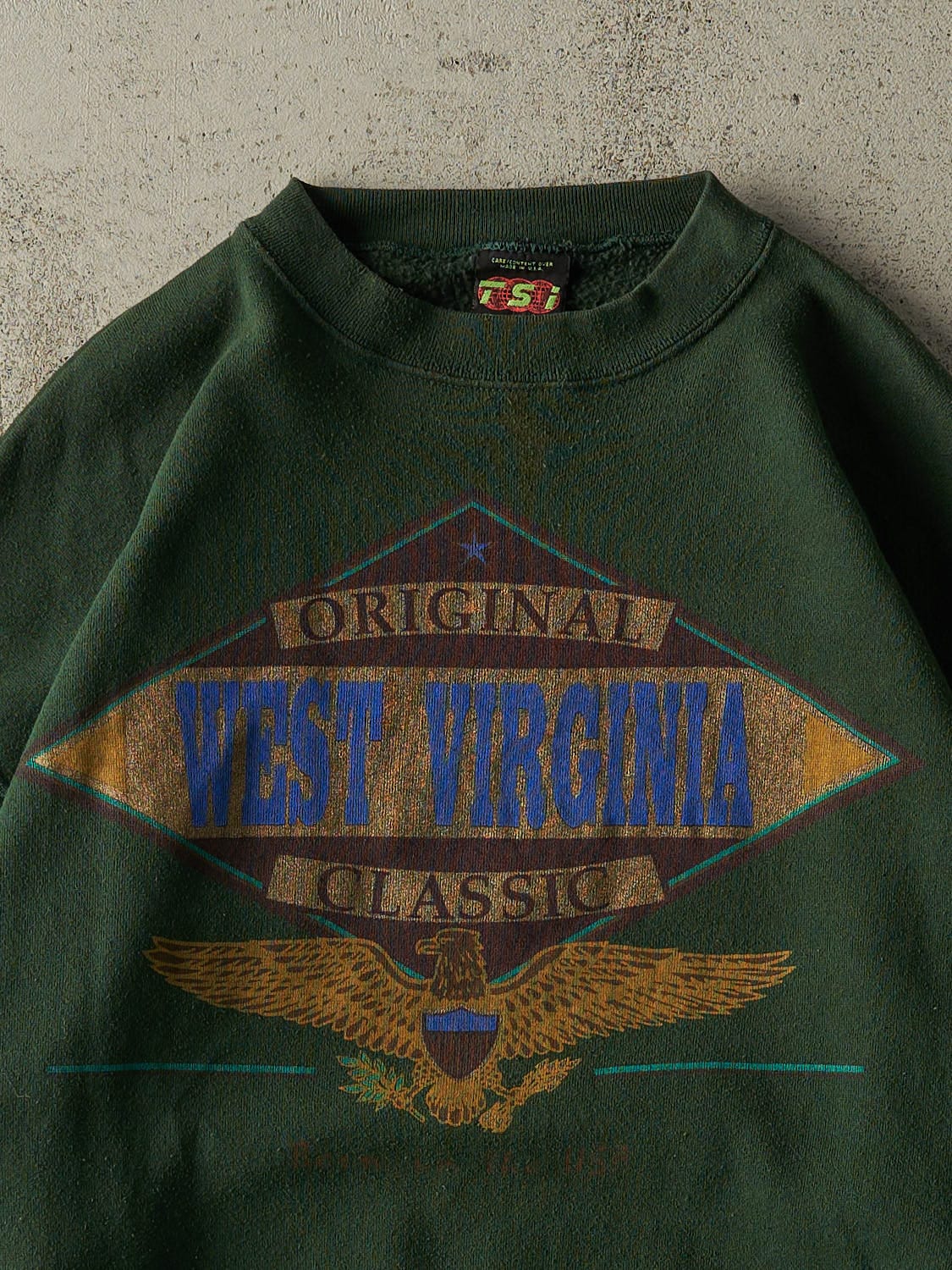 Vintage 80s Green West Virginia Classic Crewneck (XL/XXL)