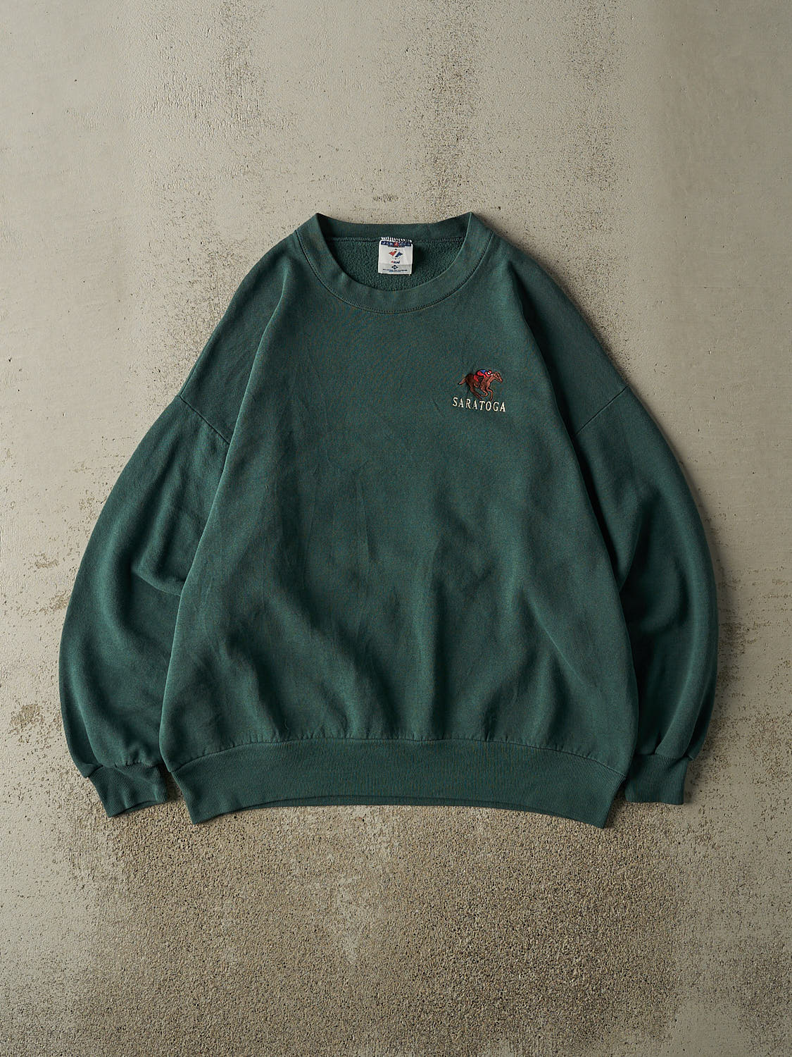 Vintage 90s Washed Green Saratoga Embroidered Crewneck (XL/XXL)