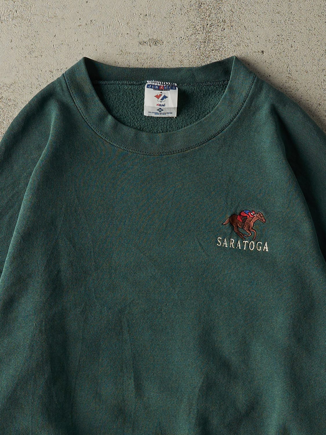 Vintage 90s Washed Green Saratoga Embroidered Crewneck (XL/XXL)