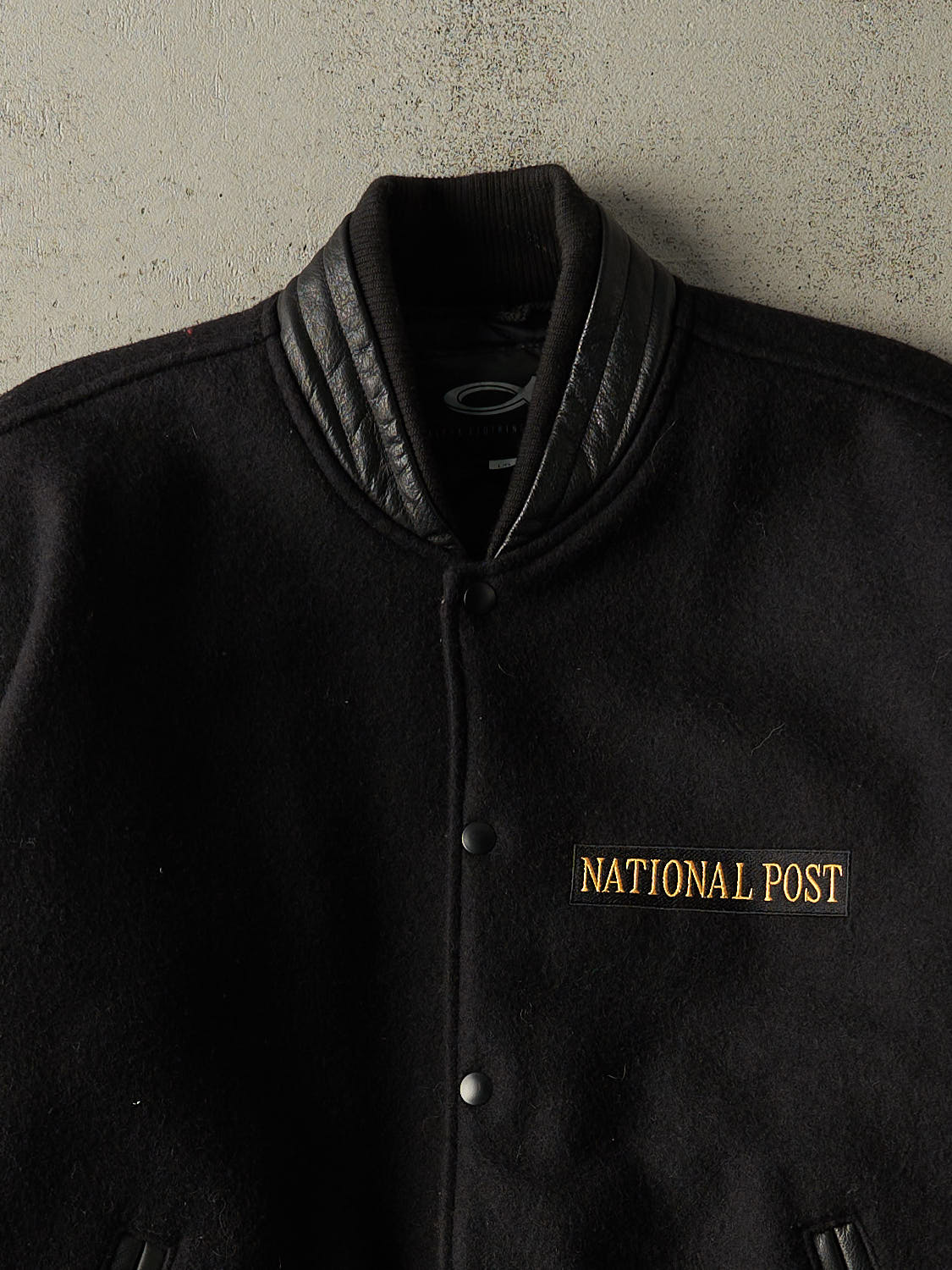 Vintage 90s Black National Post Embroidered Varsity Jacket (L/XL)