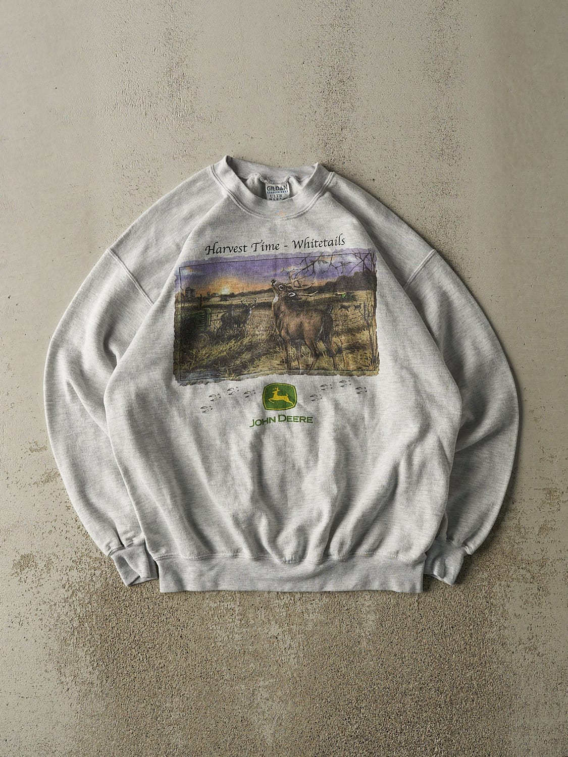 Vintage Y2K Heather Grey John Deere Harvest Time Crewneck (L/XL)