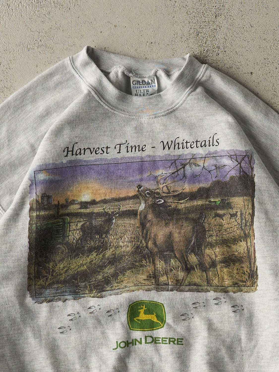 Vintage Y2K Heather Grey John Deere Harvest Time Crewneck (L/XL)