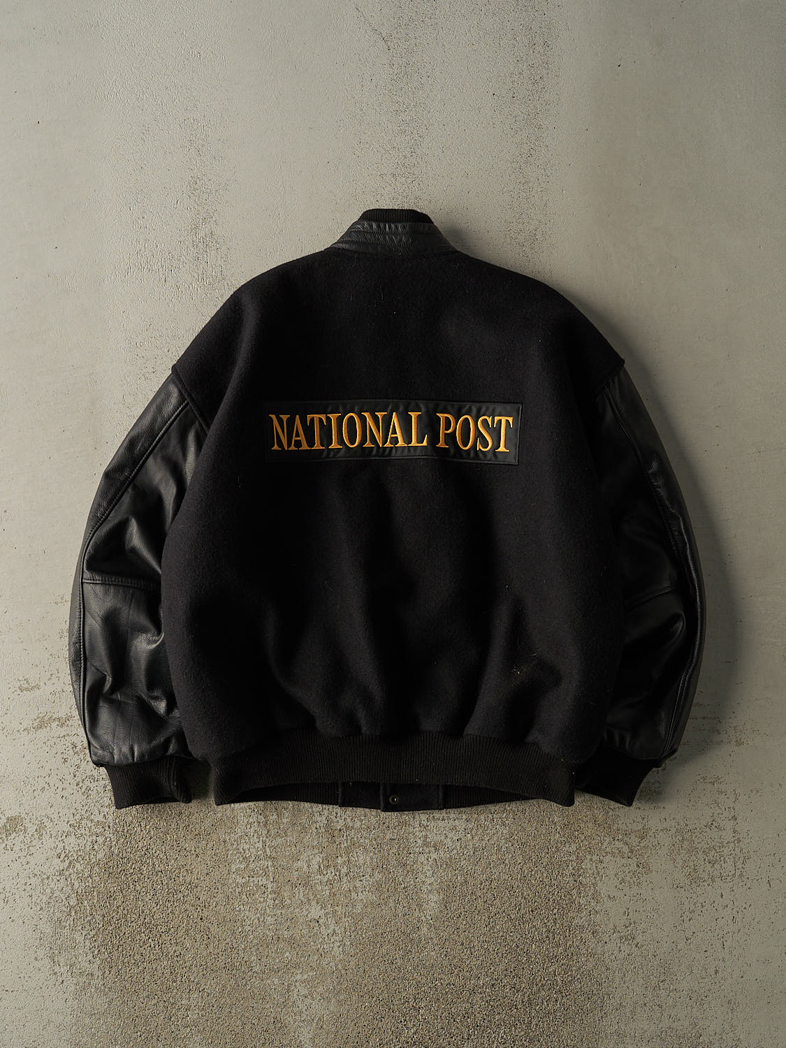 Vintage 90s Black National Post Embroidered Varsity Jacket (L/XL)