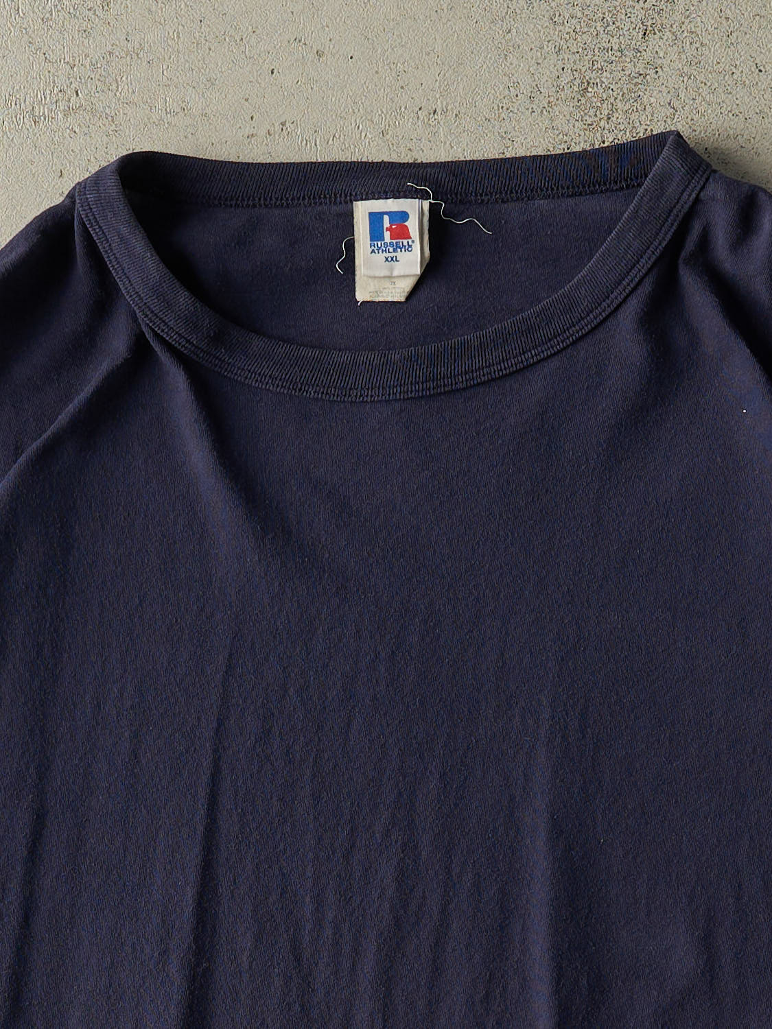 Vintage 90s Navy Blue Russell Athletic Blank Tee (XXL)