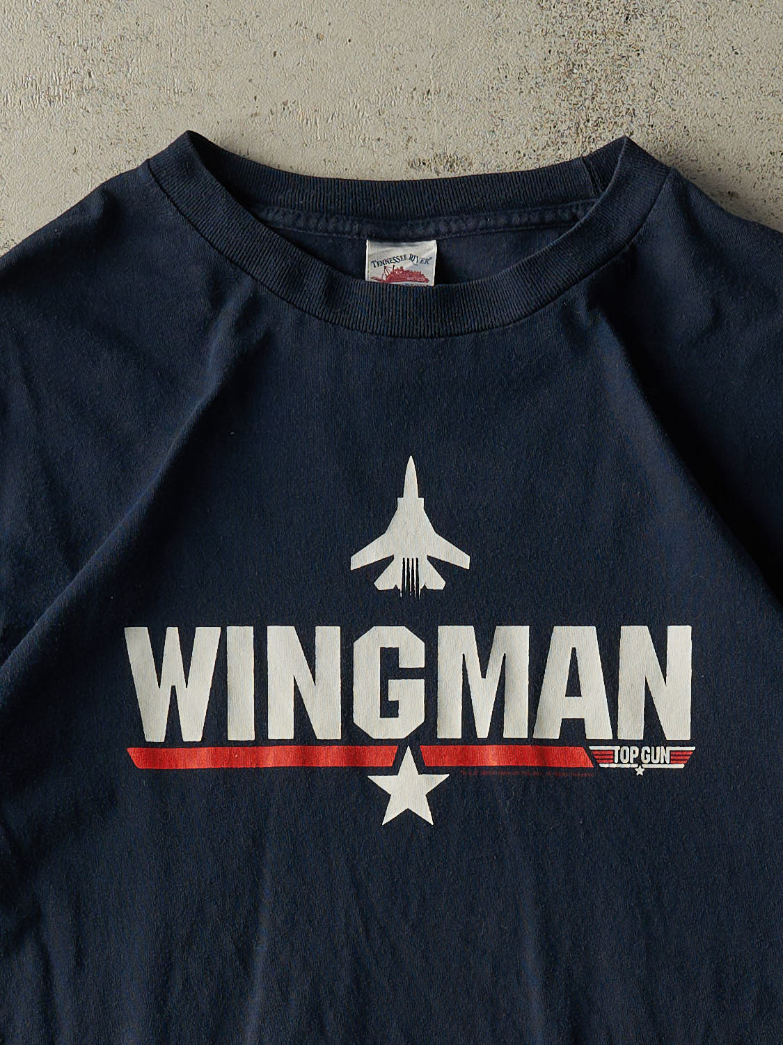 Vintage Y2K Navy Blue Top Gun Wingman Tee (M)