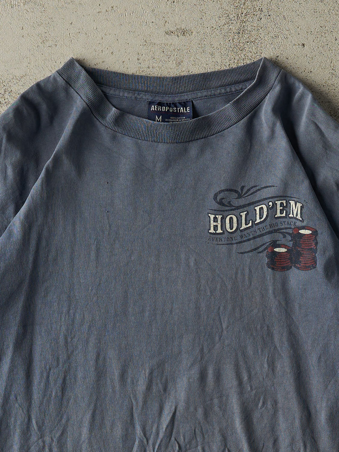 Vintage Y2K Washed Blue Aeropostale Poker Tee (S/M)