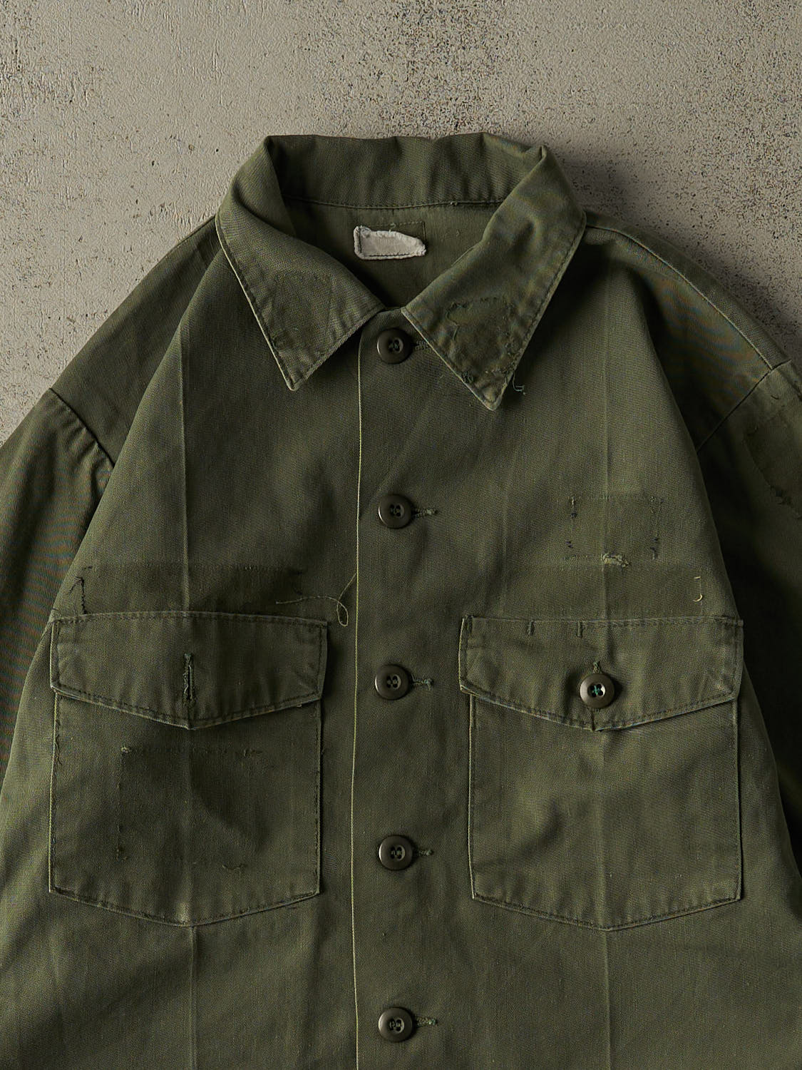 Vintage 90s Washed Green Military Button Up Long Sleeve (L/XL)