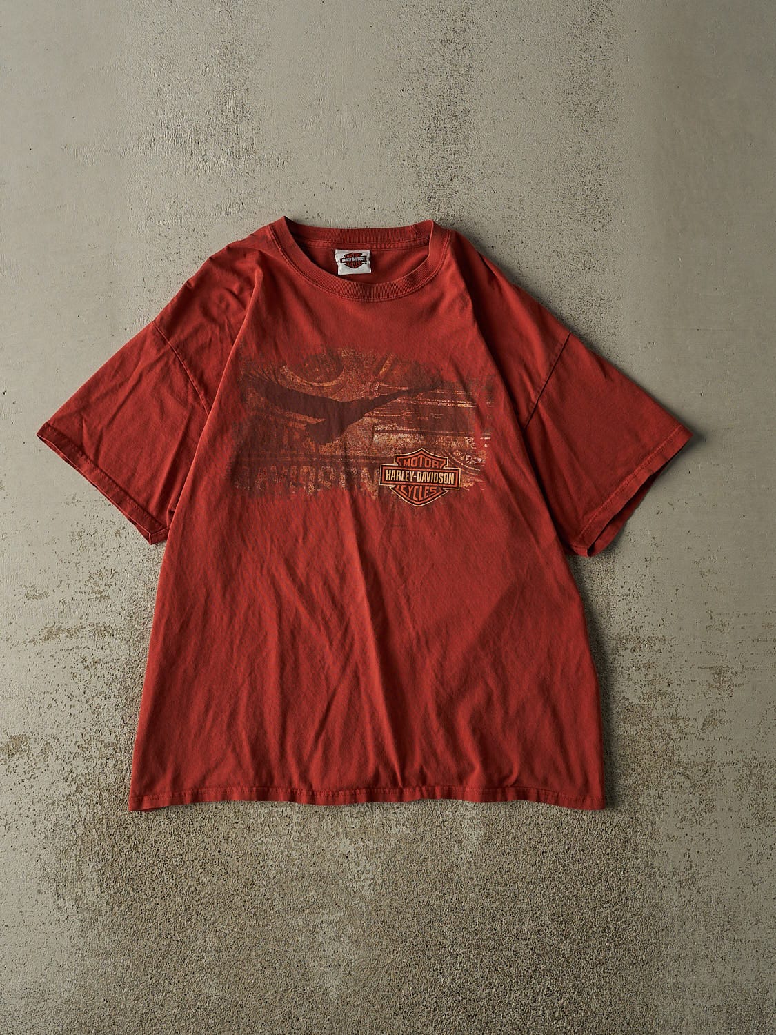 Vintage 12' Burnt Orange Harley Davidson Bellemont AZ Tee (L)