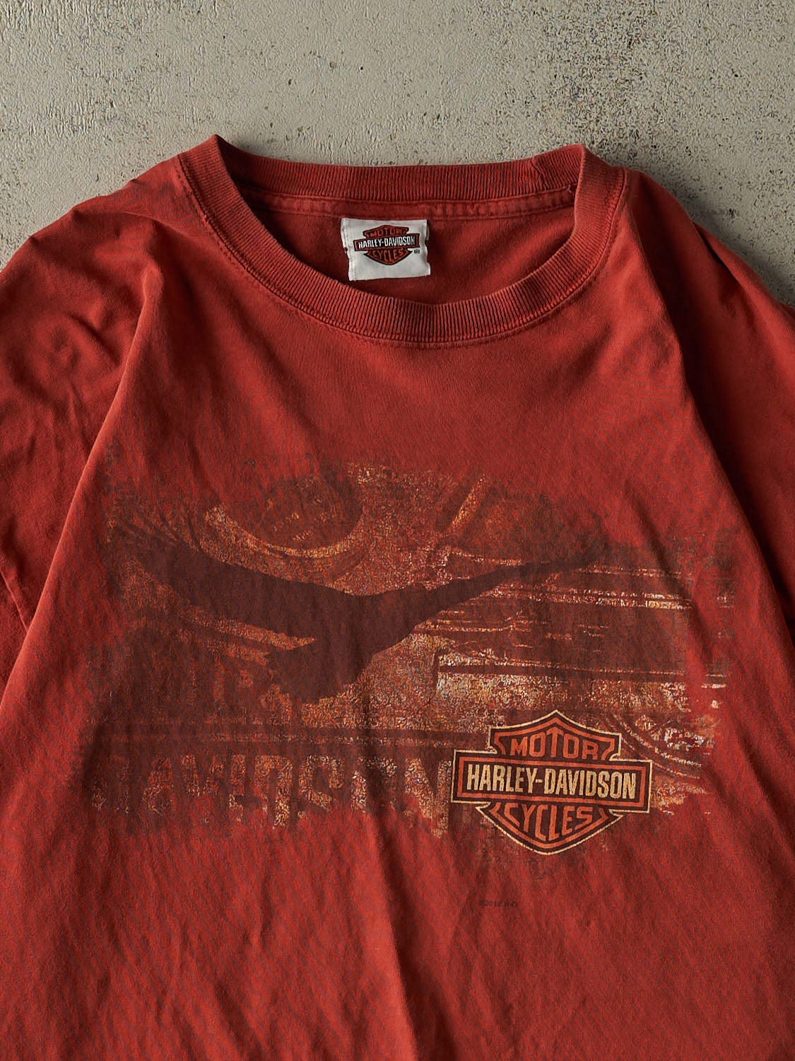 Vintage 12' Burnt Orange Harley Davidson Bellemont AZ Tee (L)