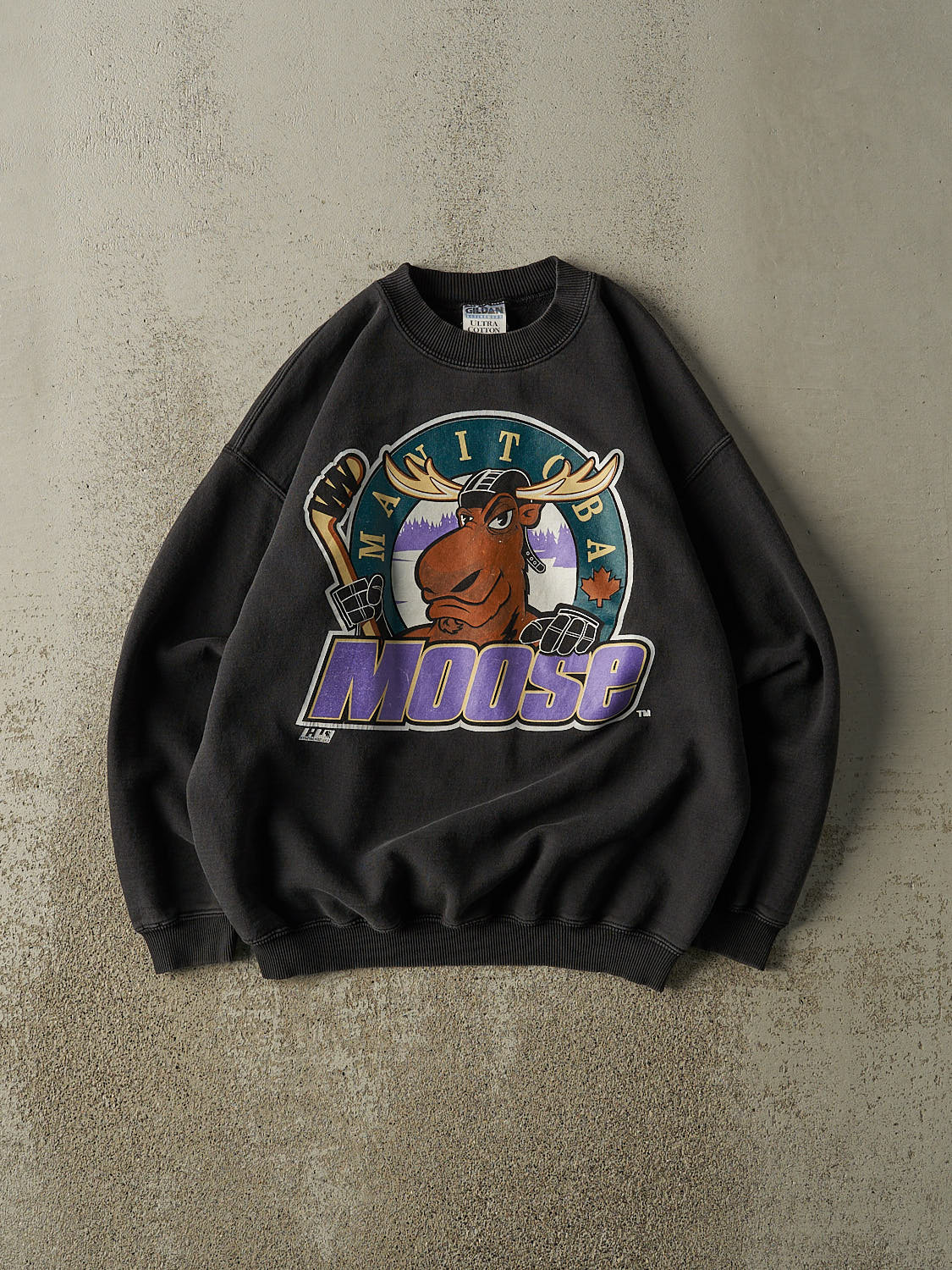 Vintage 90s Faded Black Manitoba Moose Crewneck (M/L)
