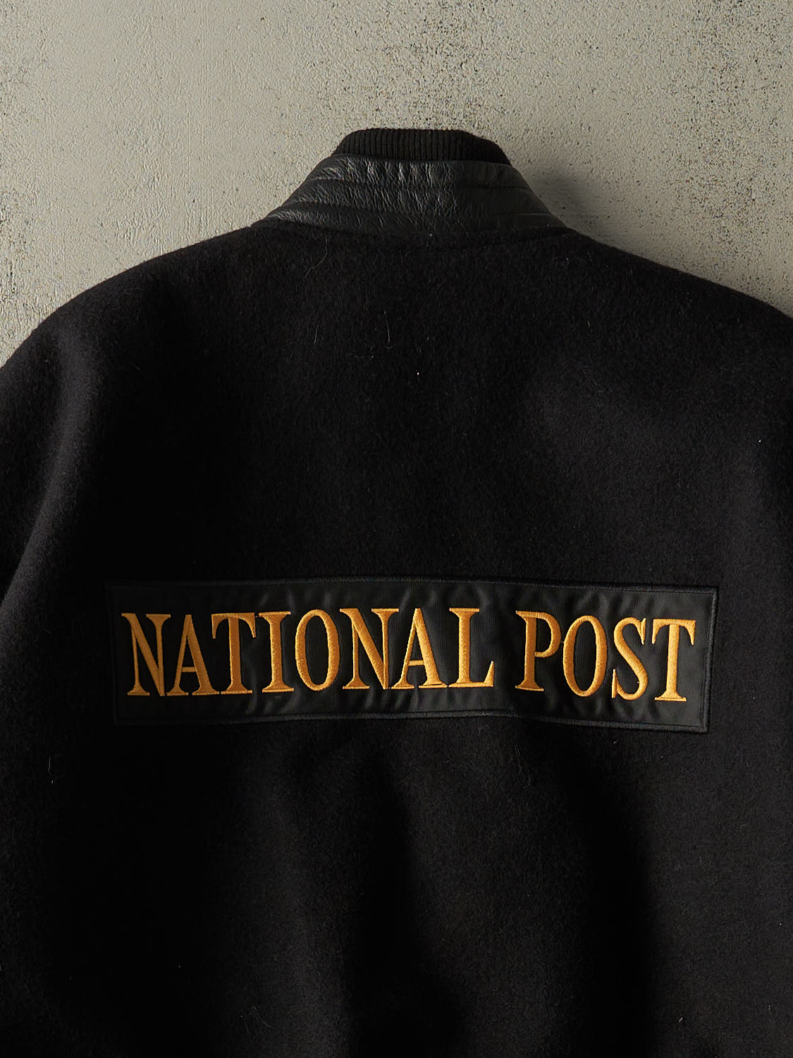 Vintage 90s Black National Post Embroidered Varsity Jacket (L/XL)
