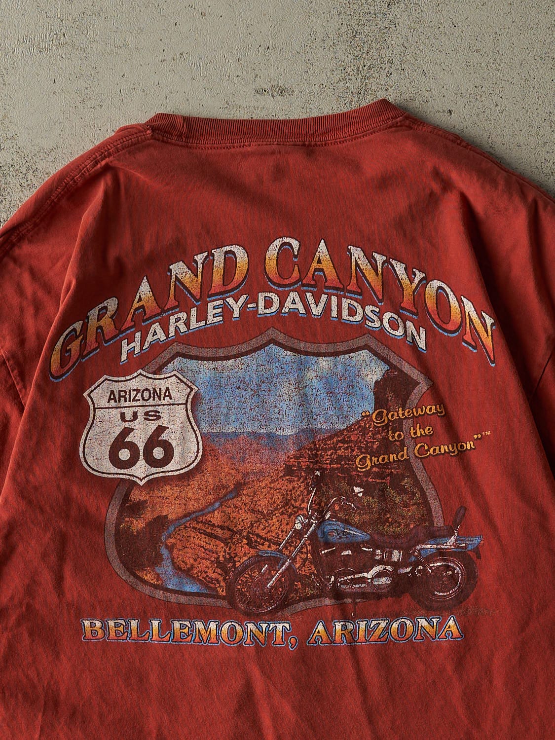 Vintage 12' Burnt Orange Harley Davidson Bellemont AZ Tee (L)