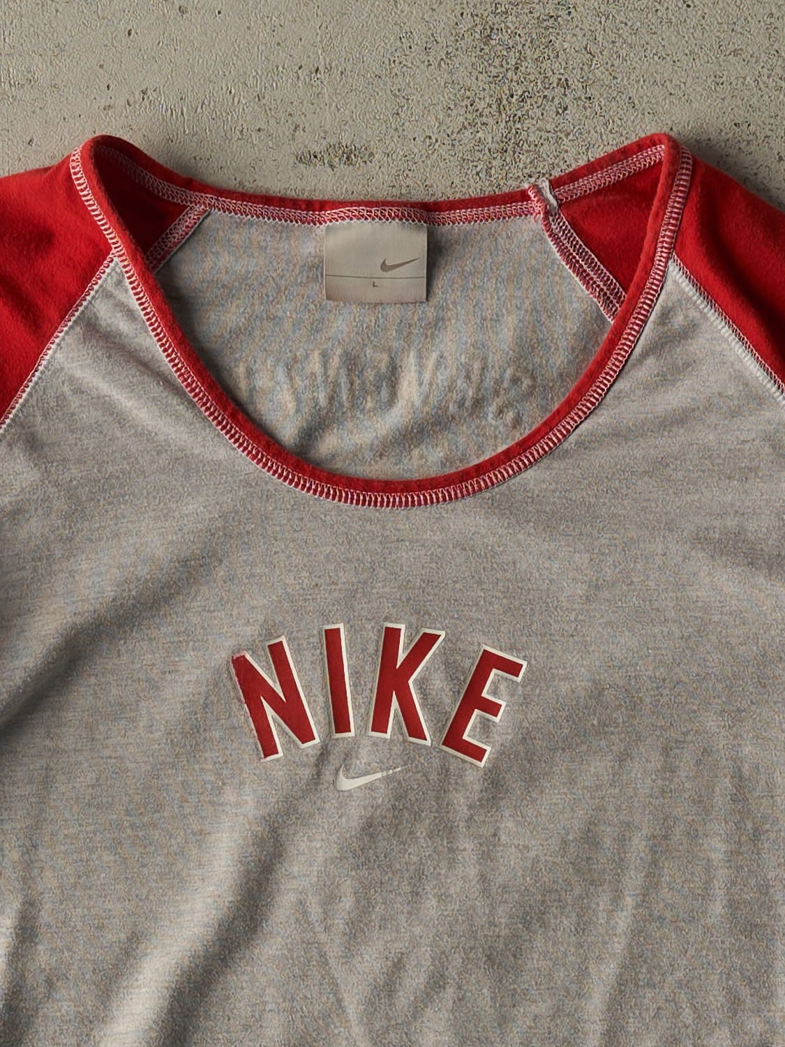 Vintage Y2K Grey & Red Nike Baby Tee (XS)