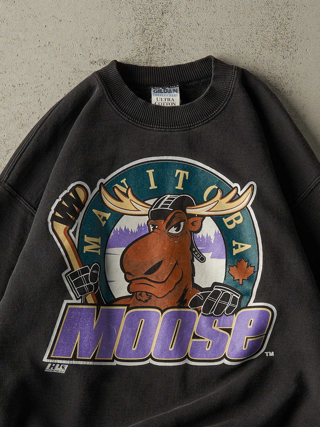 Vintage 90s Faded Black Manitoba Moose Crewneck (M/L)