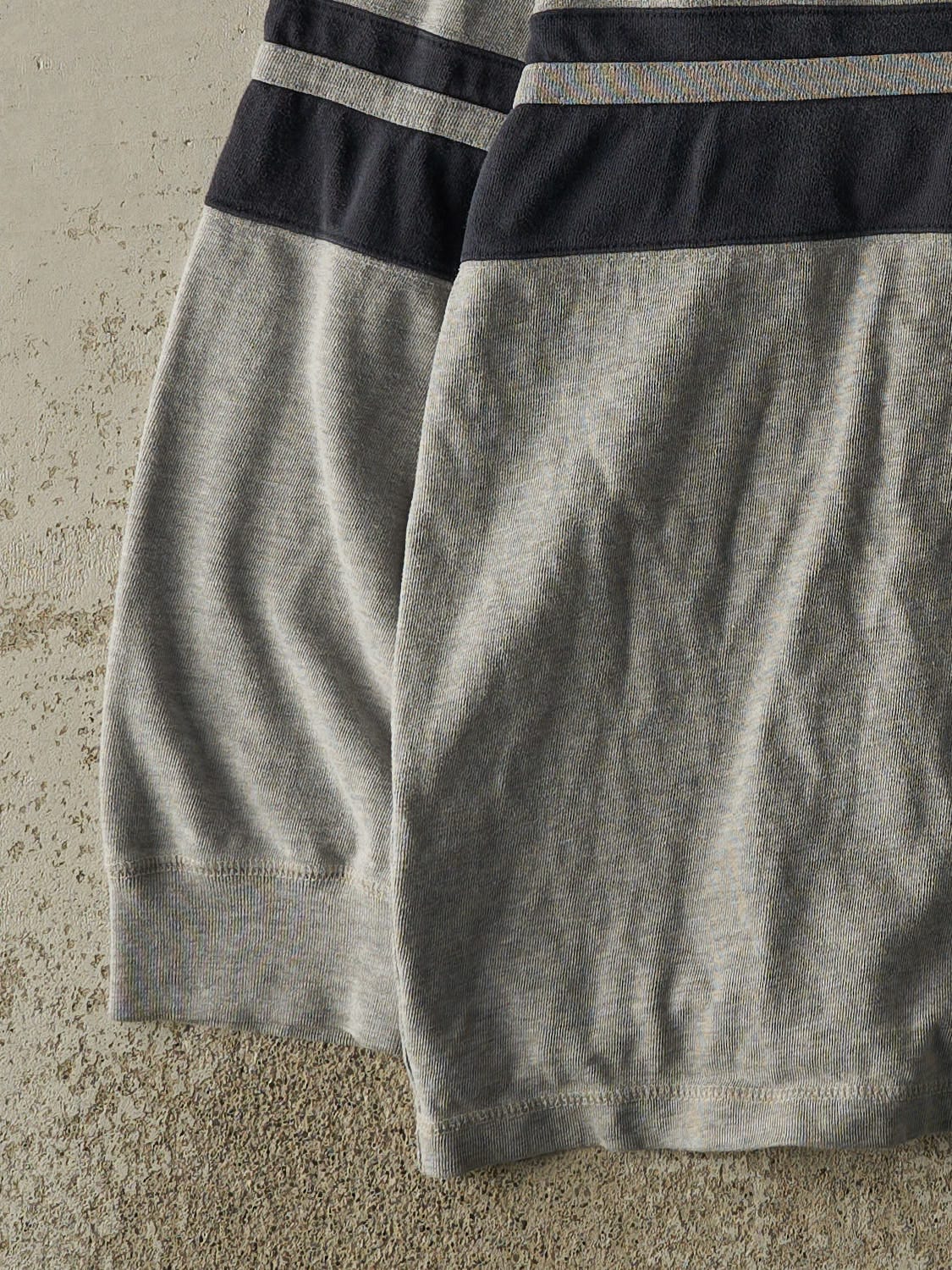 Vintage Y2K Grey & Navy American Blue Striped Long Sleeve (XL)