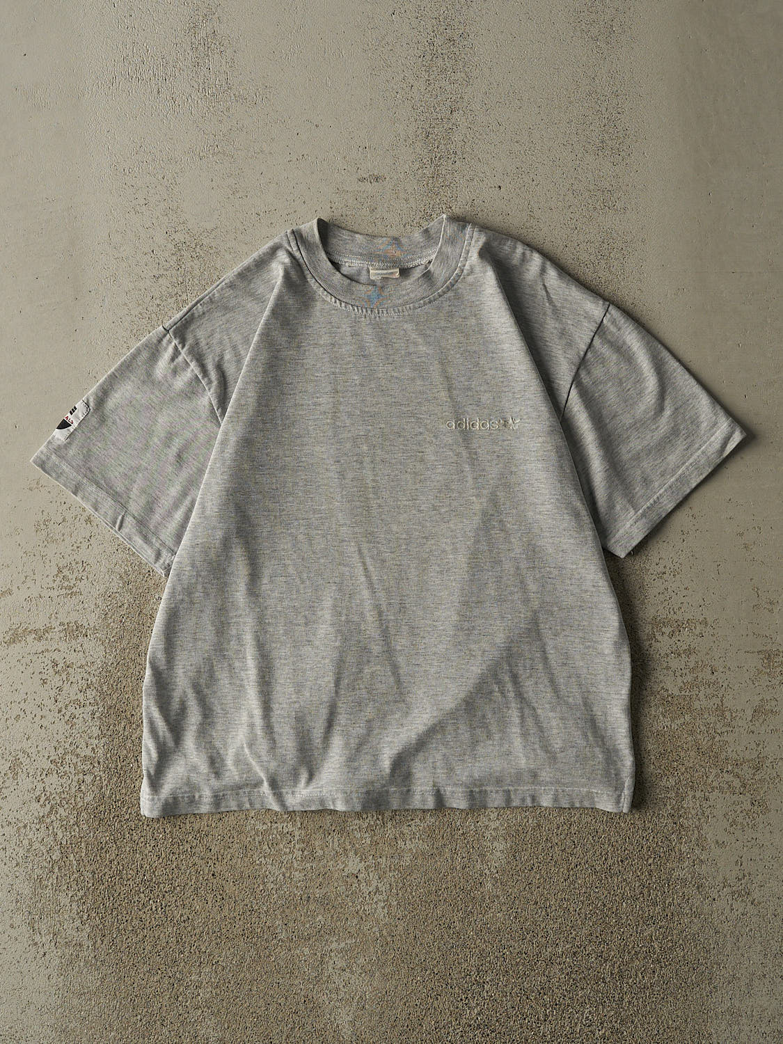 Vintage 80s Heather Grey Adidas Embroidered Logo Tee (M)