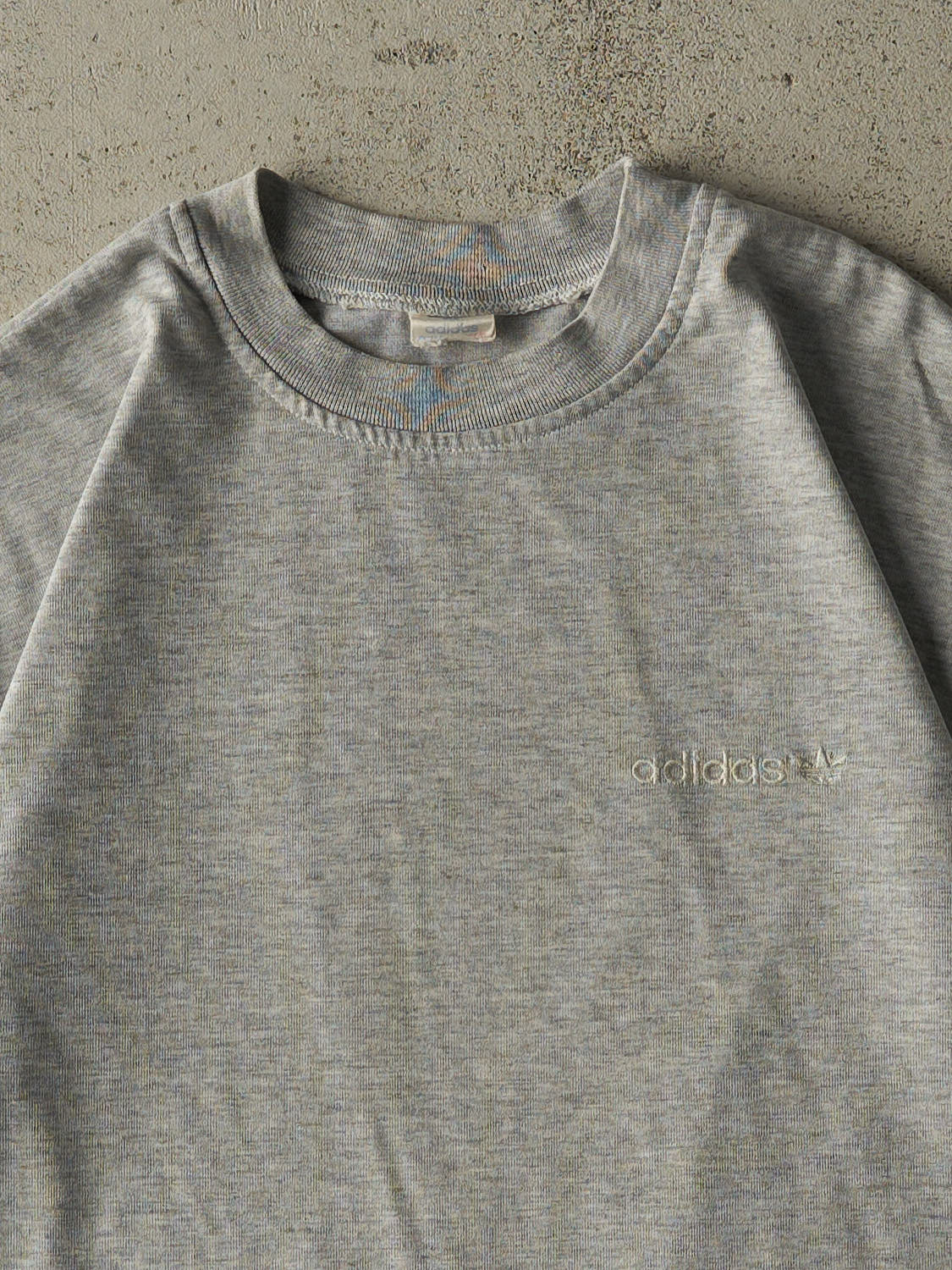Vintage 80s Heather Grey Adidas Embroidered Logo Tee (M)