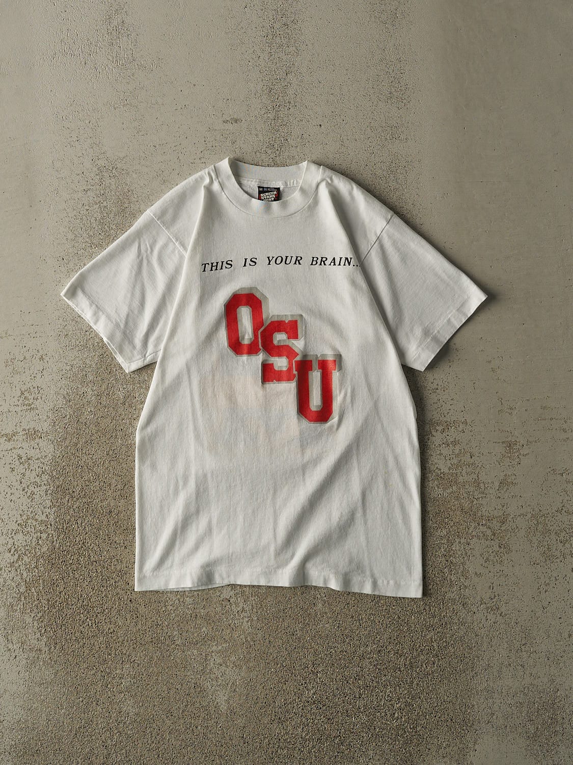 Vintage 80s White University Slogan Single Stitch Tee (XS)