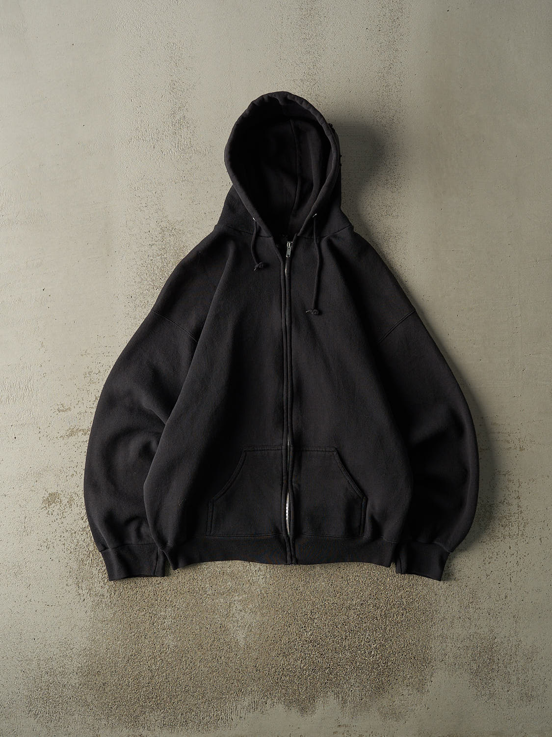 Vintage 90s Faded Black Blank Zip Up Hoodie (XL)