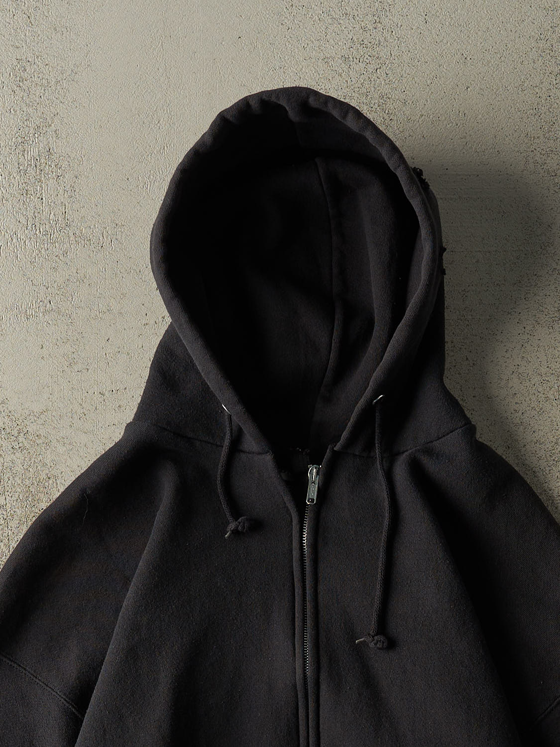 Vintage 90s Faded Black Blank Zip Up Hoodie (XL)