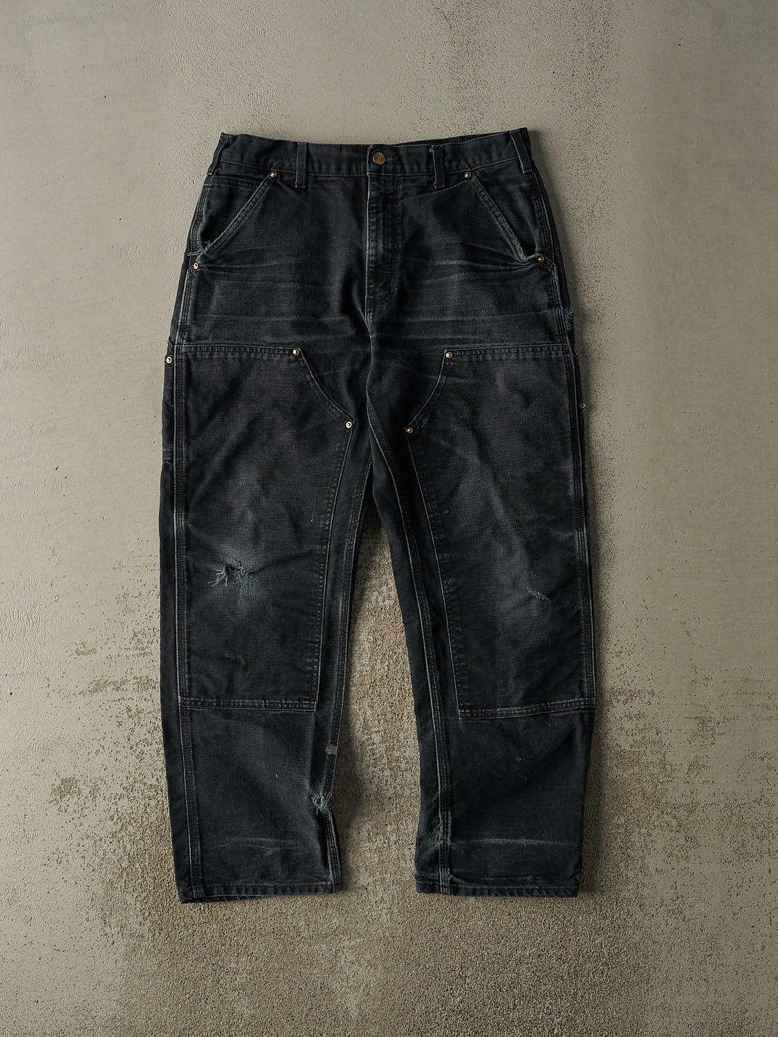 Vintage 90s Faded Black Carhartt Double Knee Carpenter Pants (33x30)